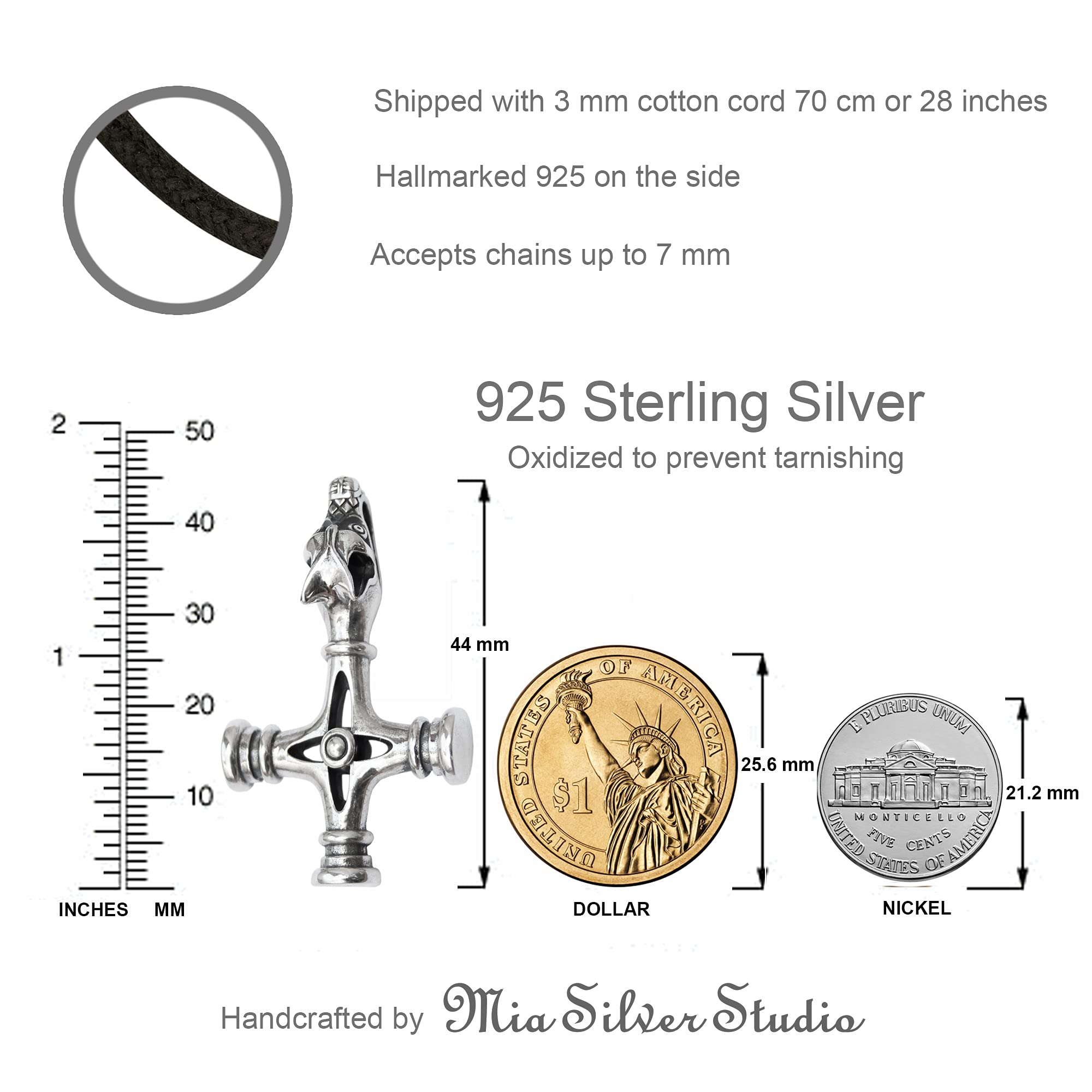 Viking Wolf Cross Necklace 925 Sterling Silver - Large Men's Norse Thor's Hammer & Fenrir Pendant - Handmade Nordic Gothic Jewelry for Men - Perfect for Father's Day Gifts, Viking Cosplay, and Norse Mythology Enthusiasts