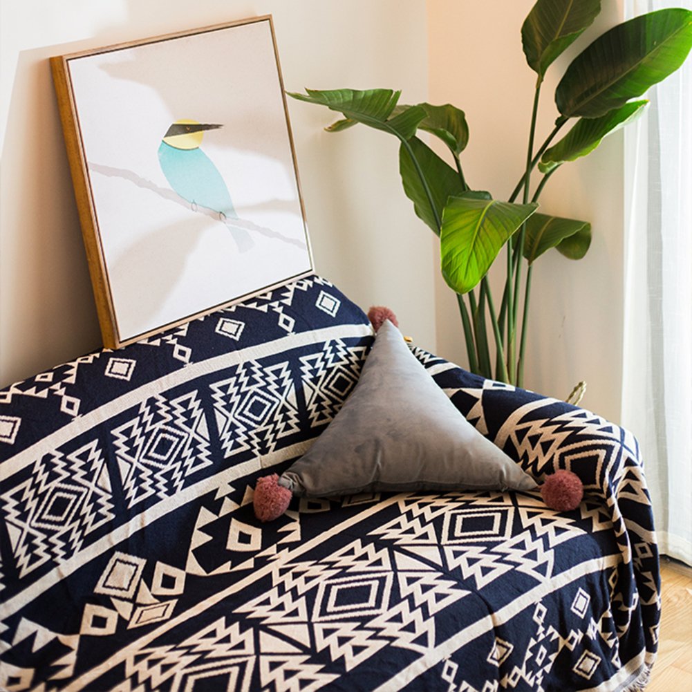 ZXCC Geometric Patterned Sofa Throw Blanket - Non-Slip Decorative Furniture Protector Cover for Sectional, Loveseat & Single Seat Sofas (Dark Blue, 230x340cm/91x134in) - Perfect for Living Room Decor, Home Styling & Cozy Winter Nights