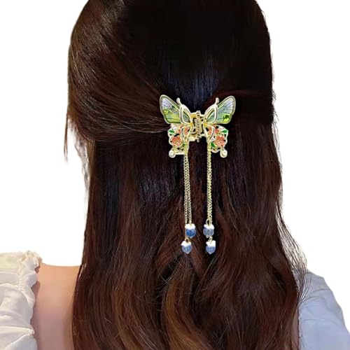 Butterfly Hair Clips for Women - Elegant Metal Hair Claw Clips with Tassel Design - Vintage Hair Accessories for Ponytails, Buns & Updos - Perfect for Weddings, Parties & Everyday Styling