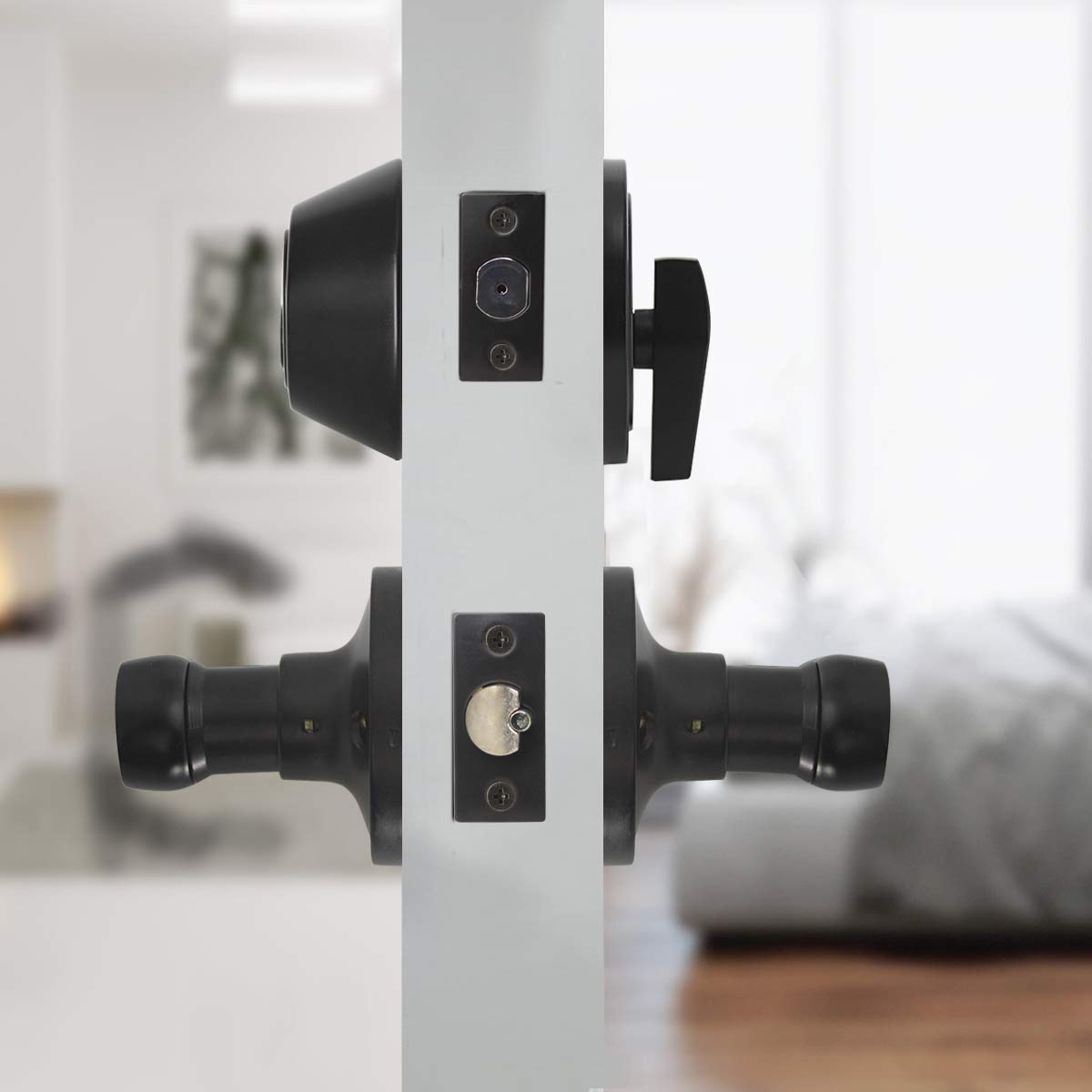 3 Pack Matte Black Exterior Door Lever Lockset with Single Cylinder Deadbolt - Keyed Alike Door Handle Set for Enhanced Home Security - Perfect for Front Doors, Back Doors & Patio Entrances