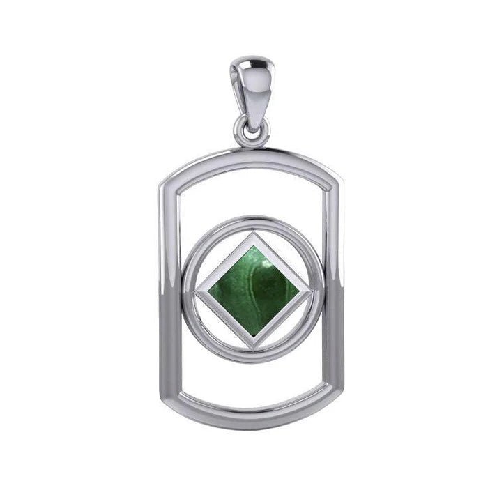 Rectangle Silver Pendant with Inlaid NA Recovery Symbol - Elegant Jewelry for Addiction Recovery & Spiritual Healing - Perfect for Gifts, Meetings & Daily Wear