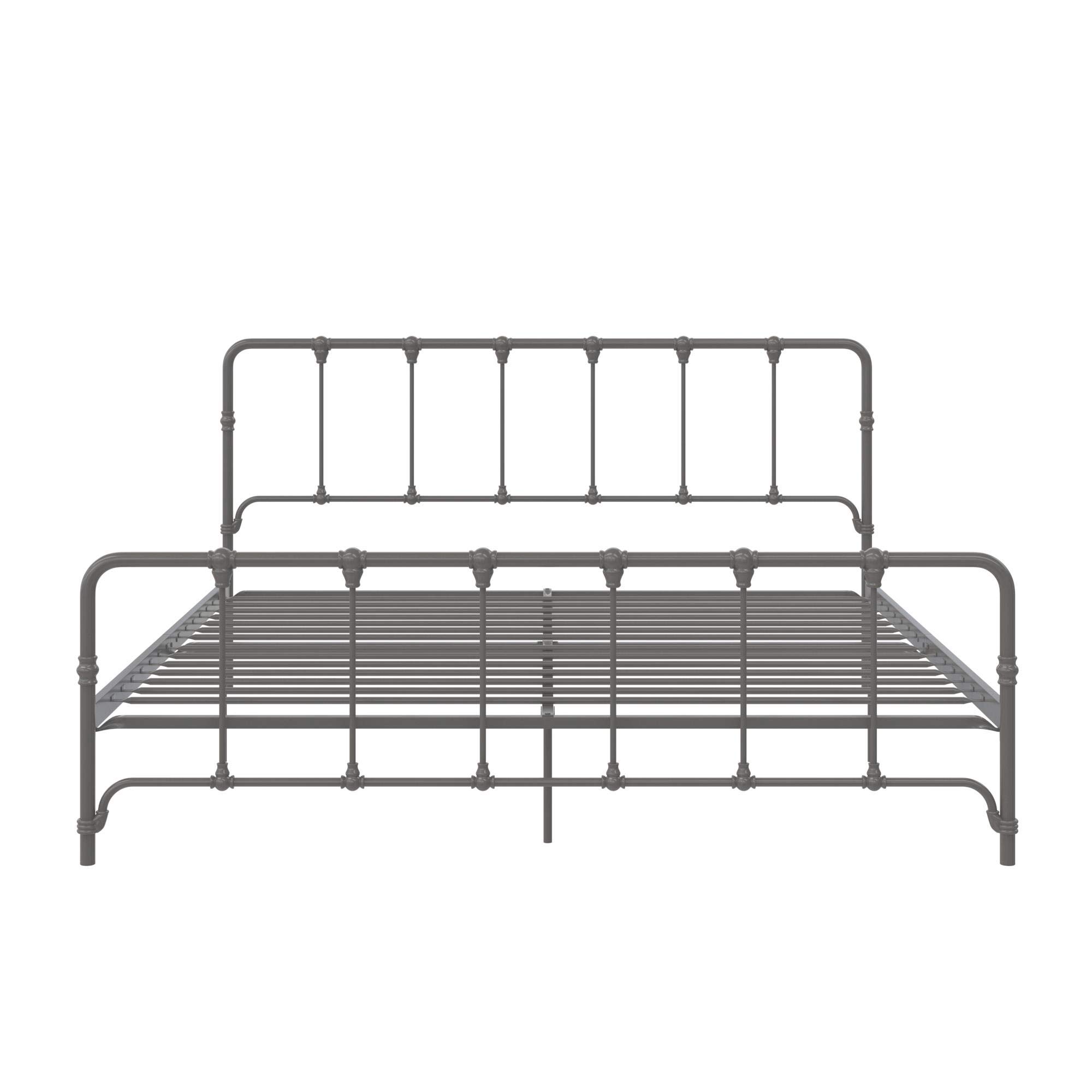 LikeHome Lida Farmhouse Metal Bed Frame with Under Bed Storage - King Size in Gunmetal Grey | Sturdy Platform Bed for Master Bedroom, Guest Room & Dormitory