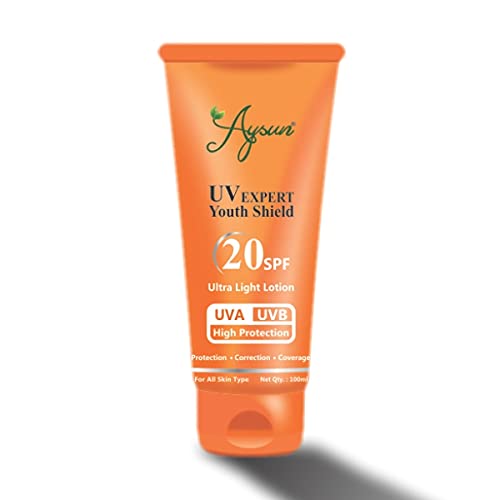 Aysun SPF20 Ultra Light Face Lotion with Hyaluronic Acid & Niacinamide - Brightening, Oil-Free Moisturizer for Normal, Oily & Dry Skin - Water & Sweat Resistant, No White Cast - 100Gm - Perfect for Daily Sun Protection & Skincare Routine