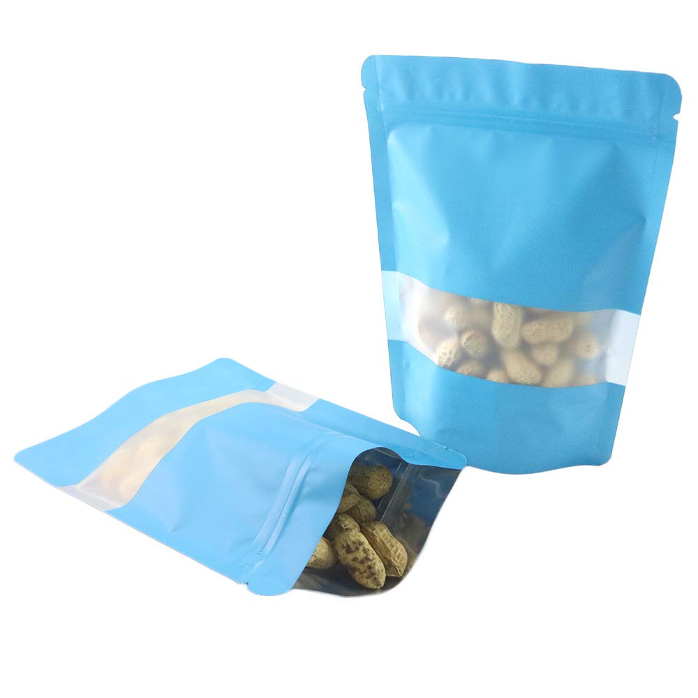 Metallic Blue Stand-Up Resealable Food Storage Pouch with Clear Window - 5oz Airtight Mylar Bags for Snacks, Coffee, Tea & Dry Goods | Matte Finish for Kitchen & Pantry Organization