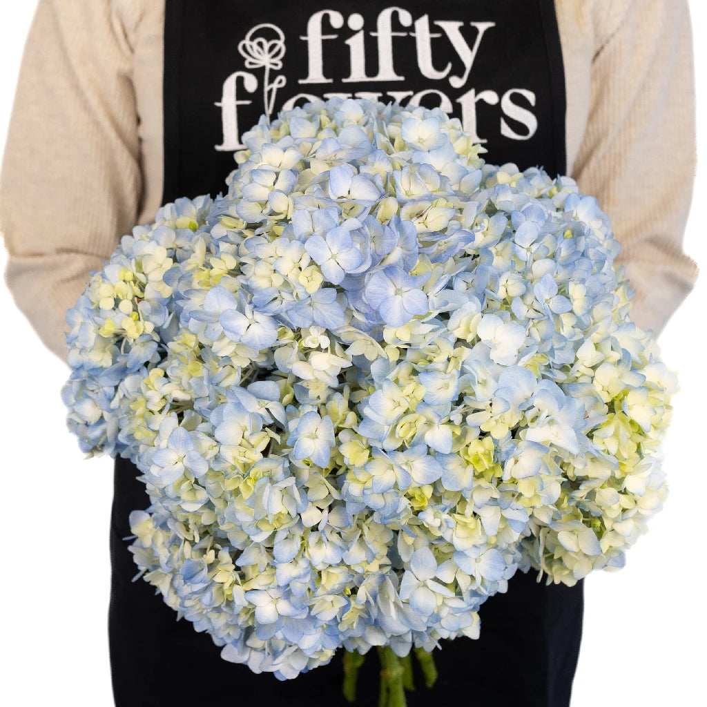 Blue Ivory Mist Hydrangea Flower - Artificial Silk Hydrangea Bouquet for Home Decor, Wedding Centerpieces & Floral Arrangements