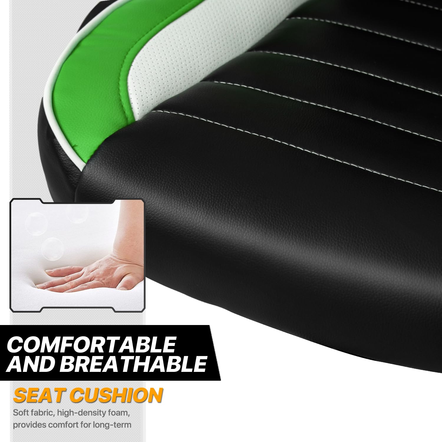 MoNiBloom Ergonomic Gaming Chair - Adjustable Swivel Computer Chair with Padded Flip-up Arms & Wheels for Teens & Adults - Green Video Game Chair for PC Gaming, Office Work & Home Use