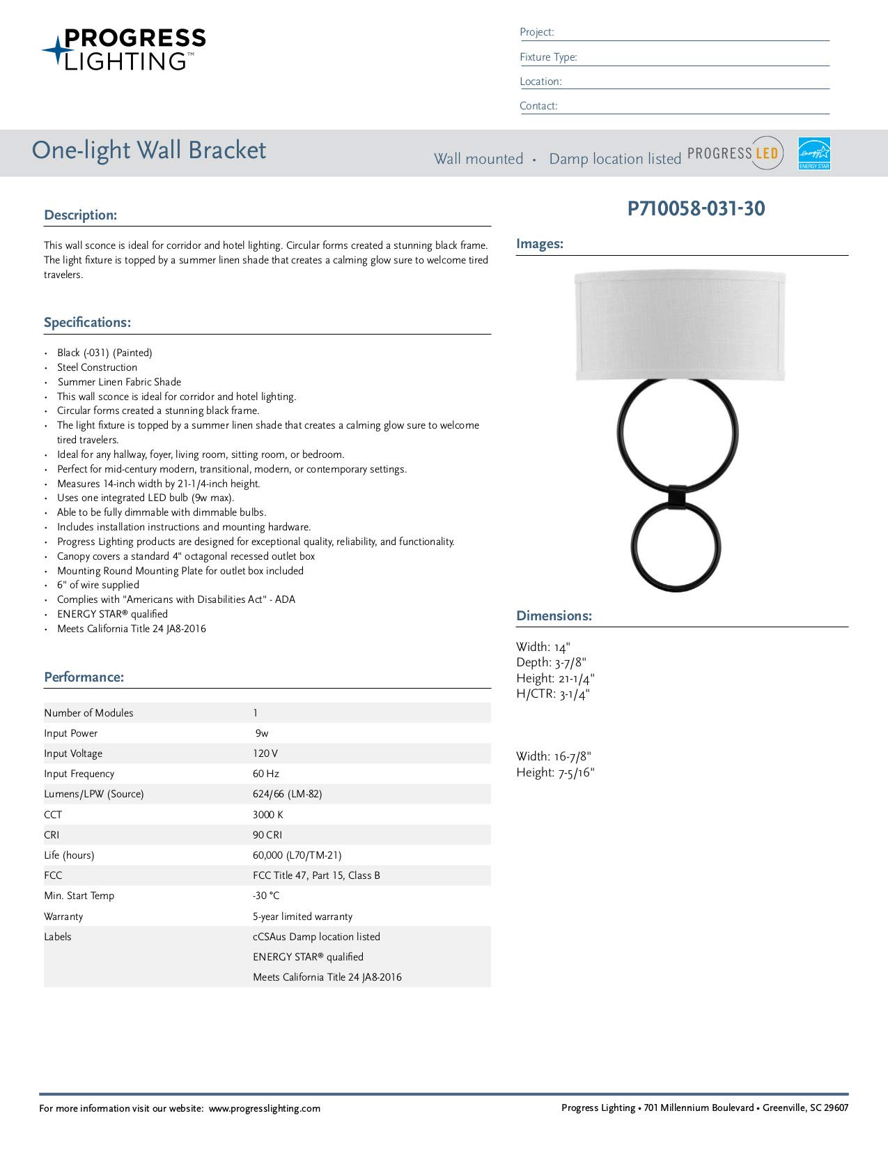 Progress Lighting LED Shaded Sconce - Black One-Light Circle Wall Light Fixture for Bedroom, Hallway & Living Room | Energy Efficient Modern LED Wall Sconce