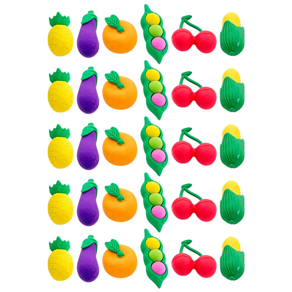 LUOZZY 5-Pack Mini Fruit & Vegetable Erasers - Cherry, Orange, Pineapple - Fun Pencil Erasers for Kids, School Supplies, Party Favors - Perfect for Classroom Rewards, Birthday Gifts & DIY Craft Projects
