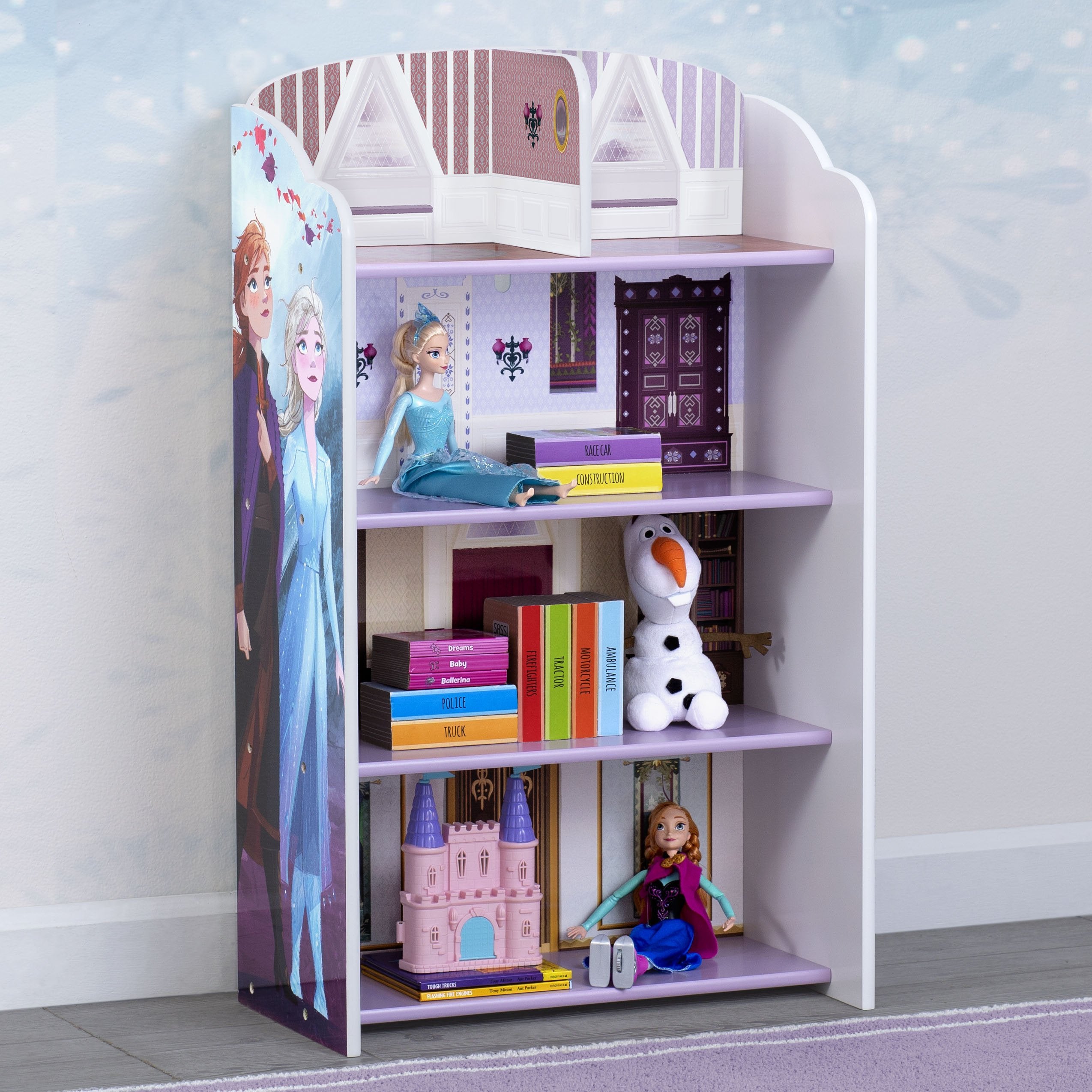 Frozen 2 Wooden Playhouse Bookcase with 4 Shelves - Kids Room Decor, Disney Princess Toy Storage & Bookshelf for Bedroom or Playroom
