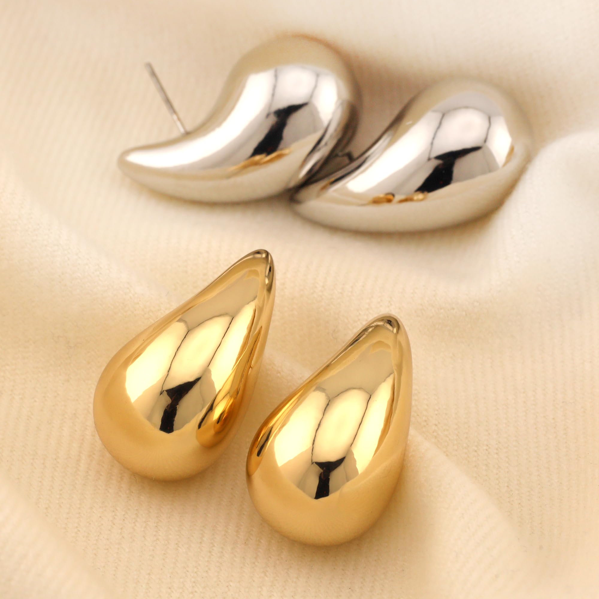 Hypoallergenic Gold Plated Teardrop Hoop Earrings for Women - Trendy Water Drop Chunky Designer Style Lightweight Fashion Jewelry - Perfect Gift for Parties, Weddings & Everyday Wear