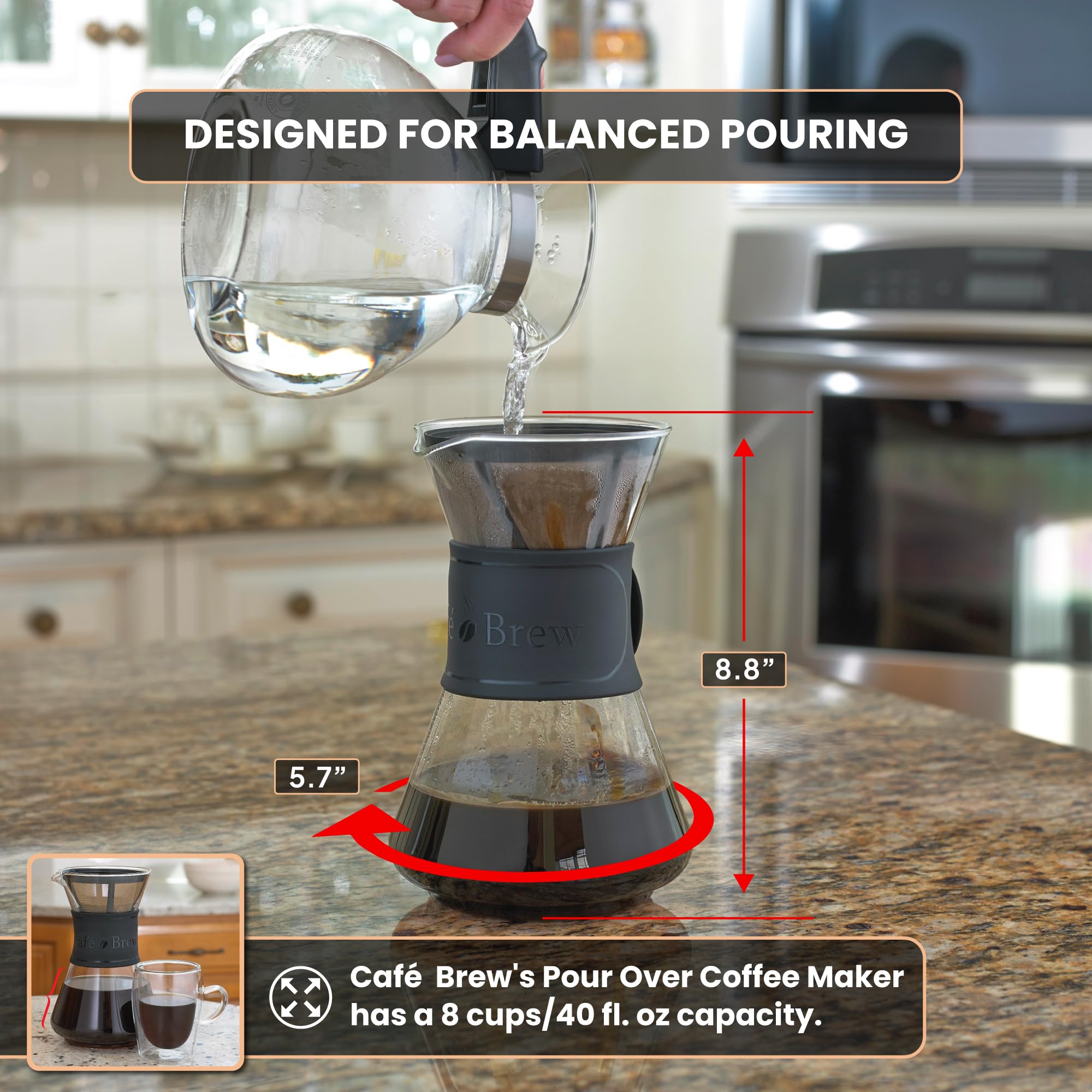 Premium Pour Over Coffee Maker Set - 40oz Borosilicate Glass Carafe with Wood Drip Stand - BPA Free & Dishwasher Safe - Perfect for Home, Office & Camping Coffee Brewing