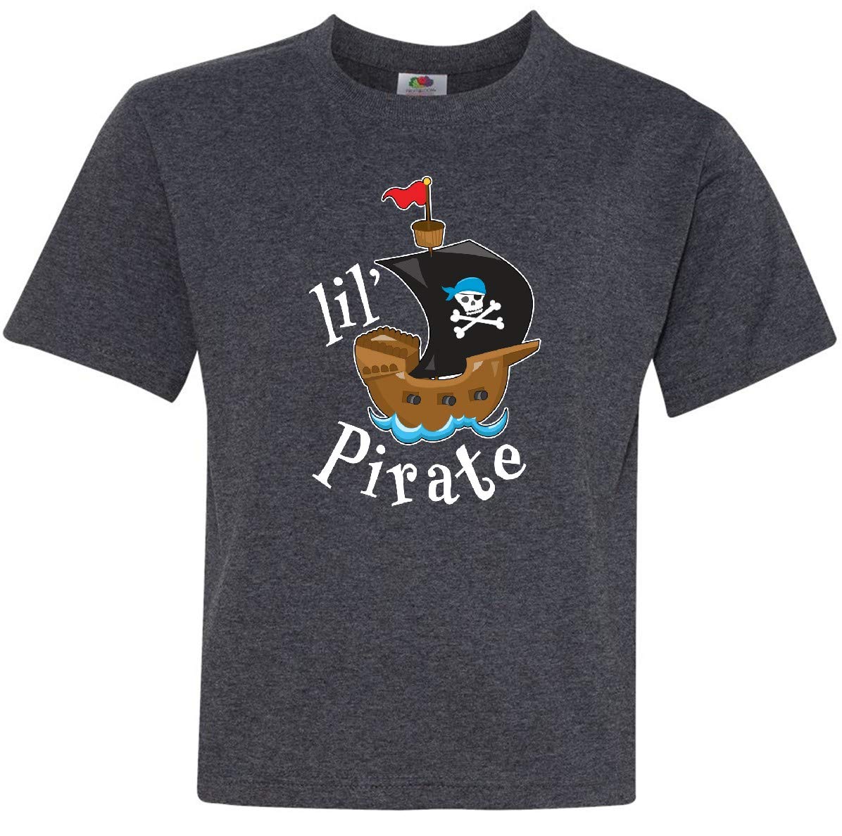 Inktastic Lil' Pirate Pirate Ship Blue Bandana Youth T-Shirt for Boys & Girls - Fun Pirate Themed Kids Shirt for Halloween, Costume Parties & Pirate Day Events
