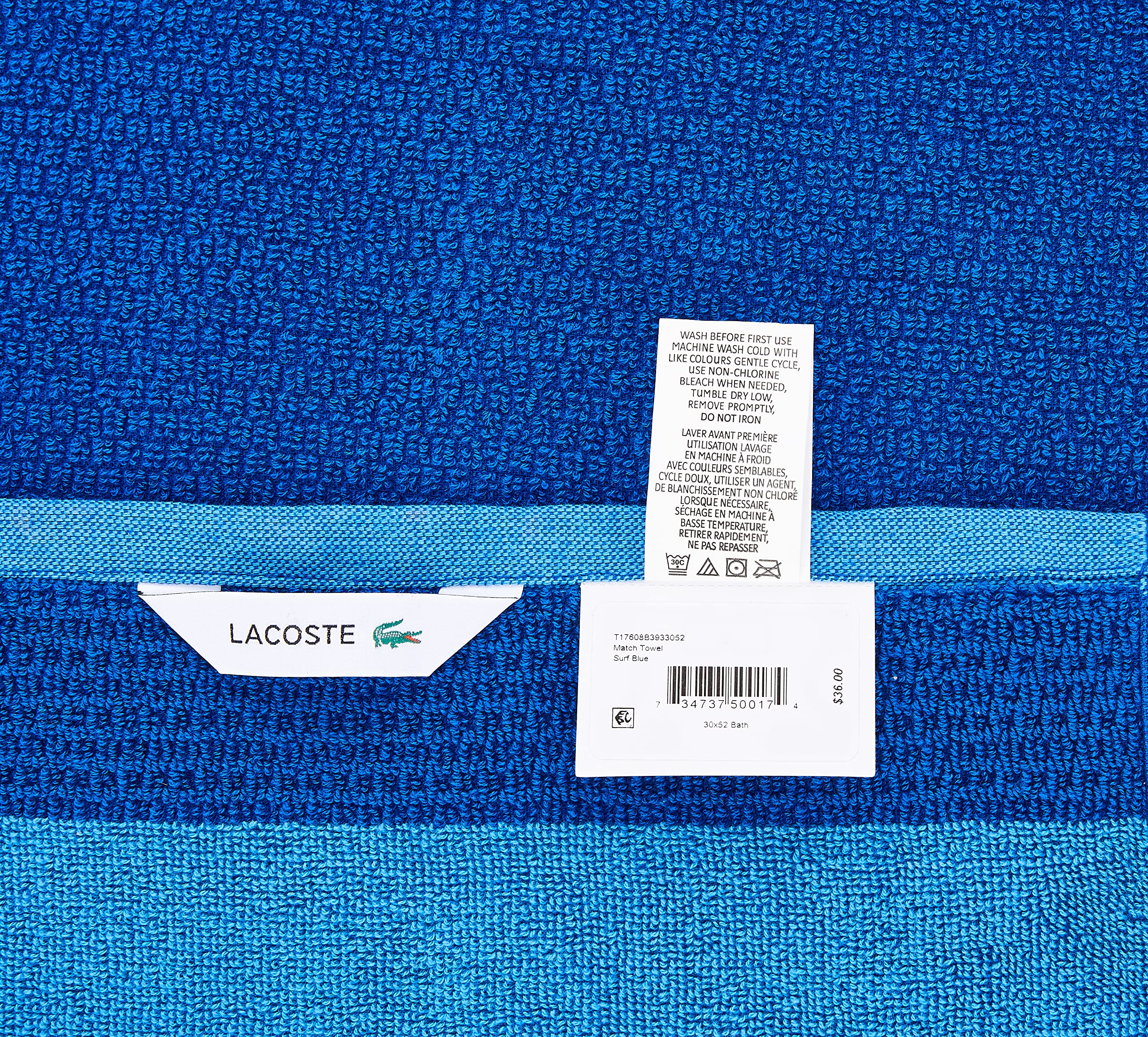 Lacoste Match Cotton Striped Bath Towel - Soft & Absorbent for Spa, Pool, Beach & Gym - Luxury Bath & Shower Towel Set