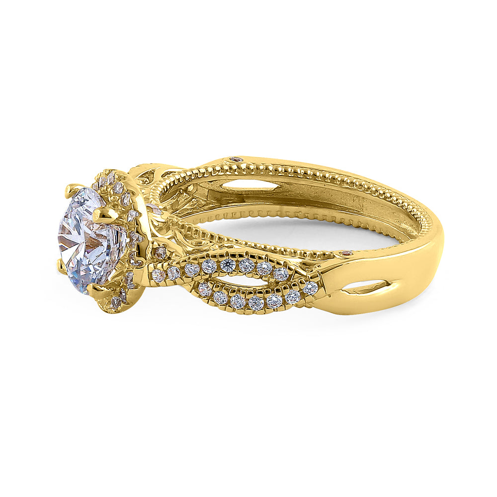 14K Yellow Gold Royal Twist Round Cut Cubic Zirconia Engagement Ring for Women - Perfect for Proposals, Anniversaries & Special Occasions