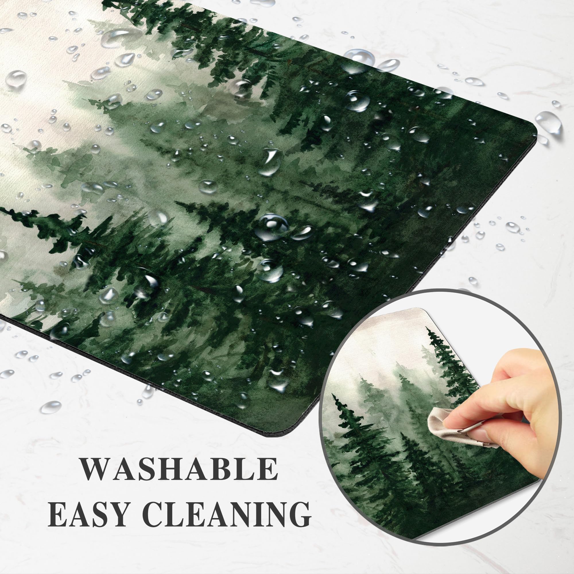 Premium Green Fir Forest Mouse Pad - Non-Slip Rectangular Desk Mat for Laptop, Computer, Gaming & Office | Foggy Mountain Tree Design | Cute Nature Scenery Wireless Mouse Mat | Perfect for Home Office, Gaming Setup & Workspace Decor