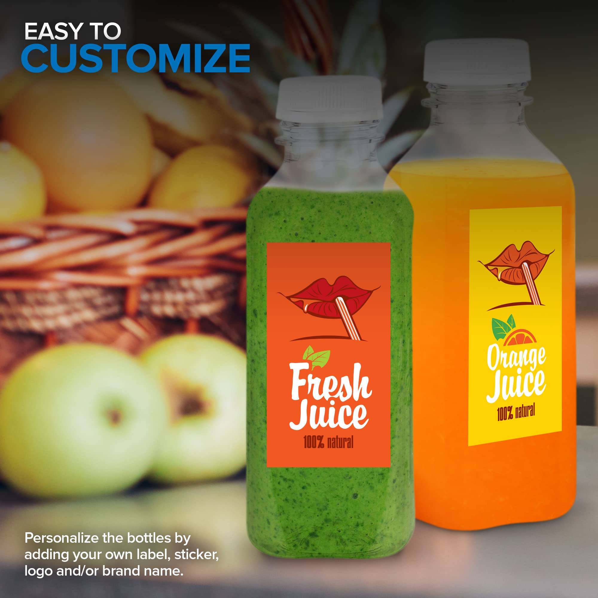 **16 oz Clear Reusable Plastic Juice Bottles with Lids - 12 Pack for Juicing, Smoothies, Water & Storage | Perfect for Mini Fridges, Juicer Shots, Bulk Drink Containers & On-the-Go Hydration**