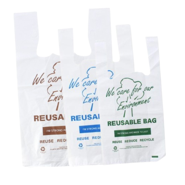 Eco-Friendly Reusable Printed Plastic Grocery Bags 35UM - Durable Shopping Totes for Groceries, Retail & Farmers Market Use