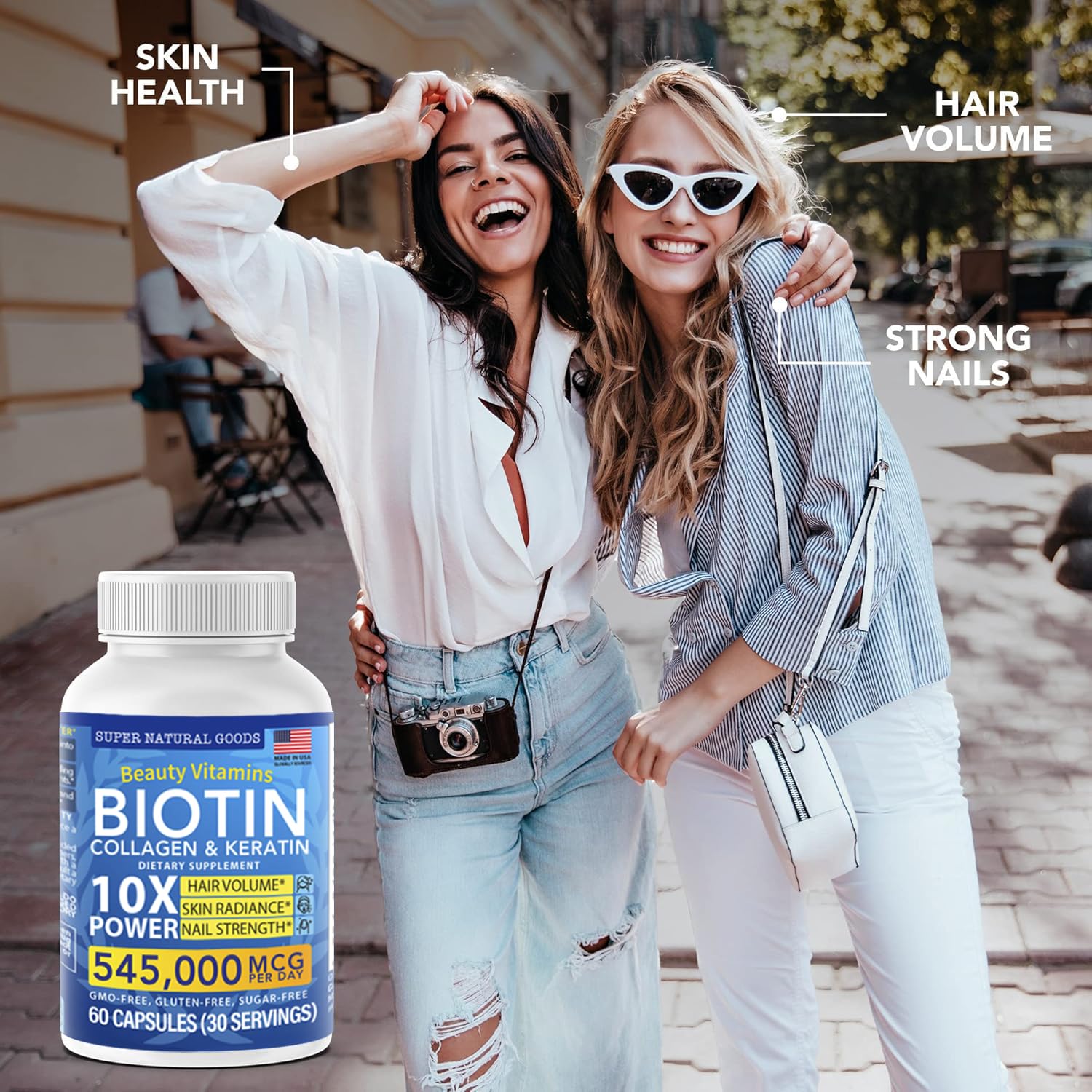 Biotin & Collagen Vitamins with Keratin and Folate - Hair Growth Supplement for Women & Men - Supports Healthy Hair, Skin & Nails - Postpartum Hair Loss Treatment - GMO Free, Gluten Free (60 Capsules) - Perfect for Daily Hair Care Routine and Post Pregnancy Recovery