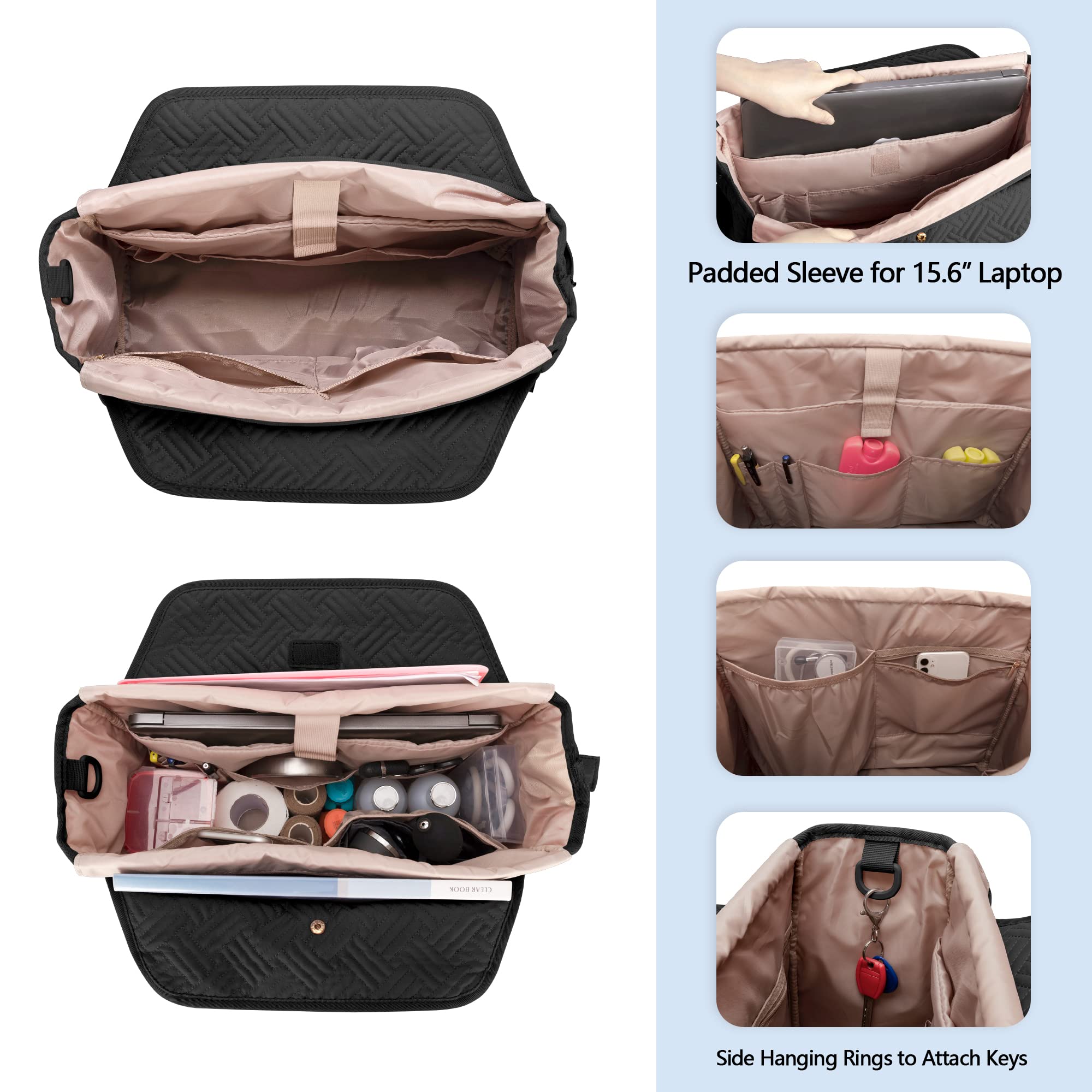 Fasrom Professional Nurse Tote Bag with Laptop Compartment - Durable Medical Work Bag for Nurses, Nursing Students & Doctors - Black (Empty) - Perfect for Hospital Shifts, Clinical Rotations & Healthcare Professionals