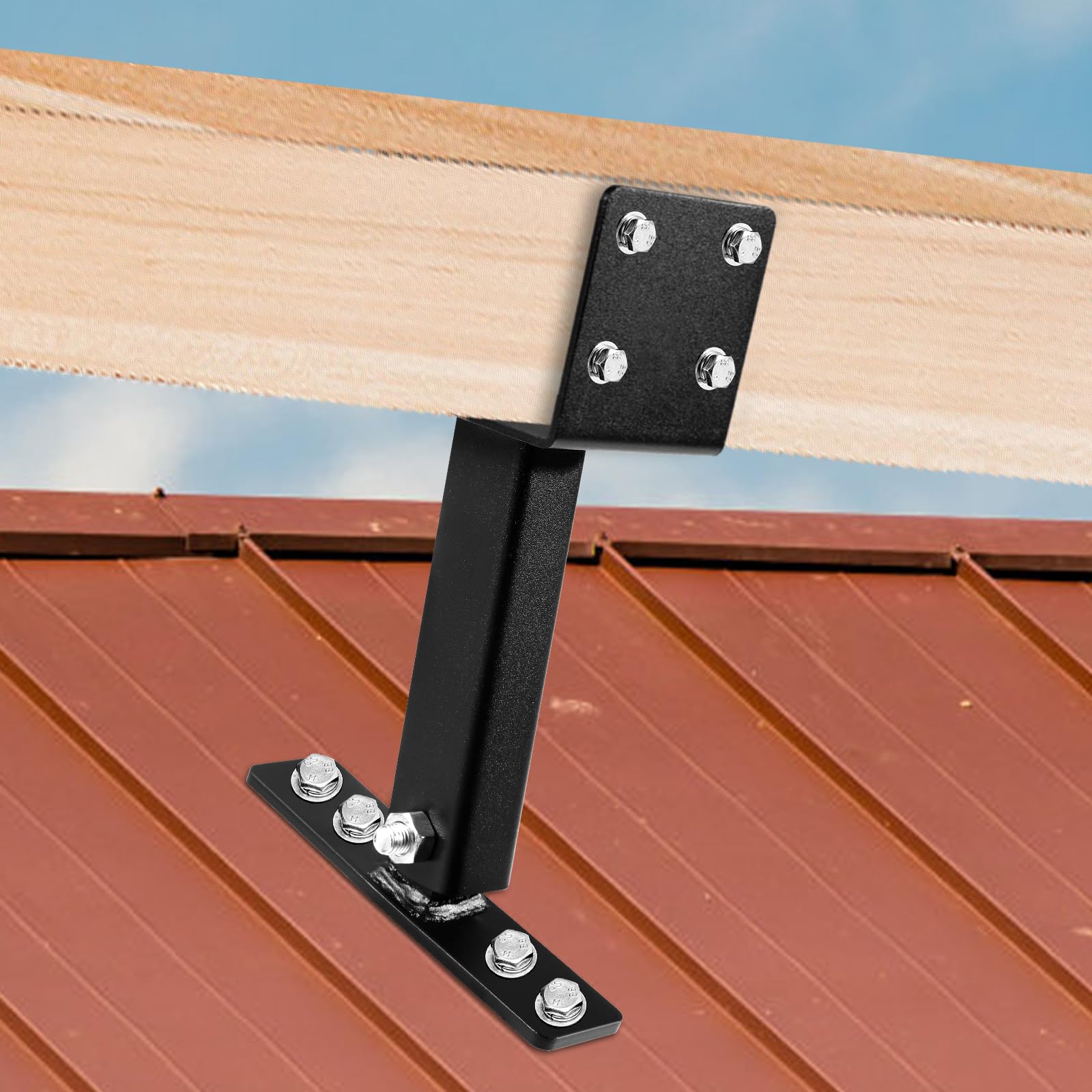 3 Pack Heavy Duty Adjustable Pergola Roof Riser Brackets Kit - Fits 4×4 Wood Beams for Patio Covers, Gazebos & Outdoor Structures - Perfect for DIY Backyard Pergola Installation & Wooden Deck Roof Support