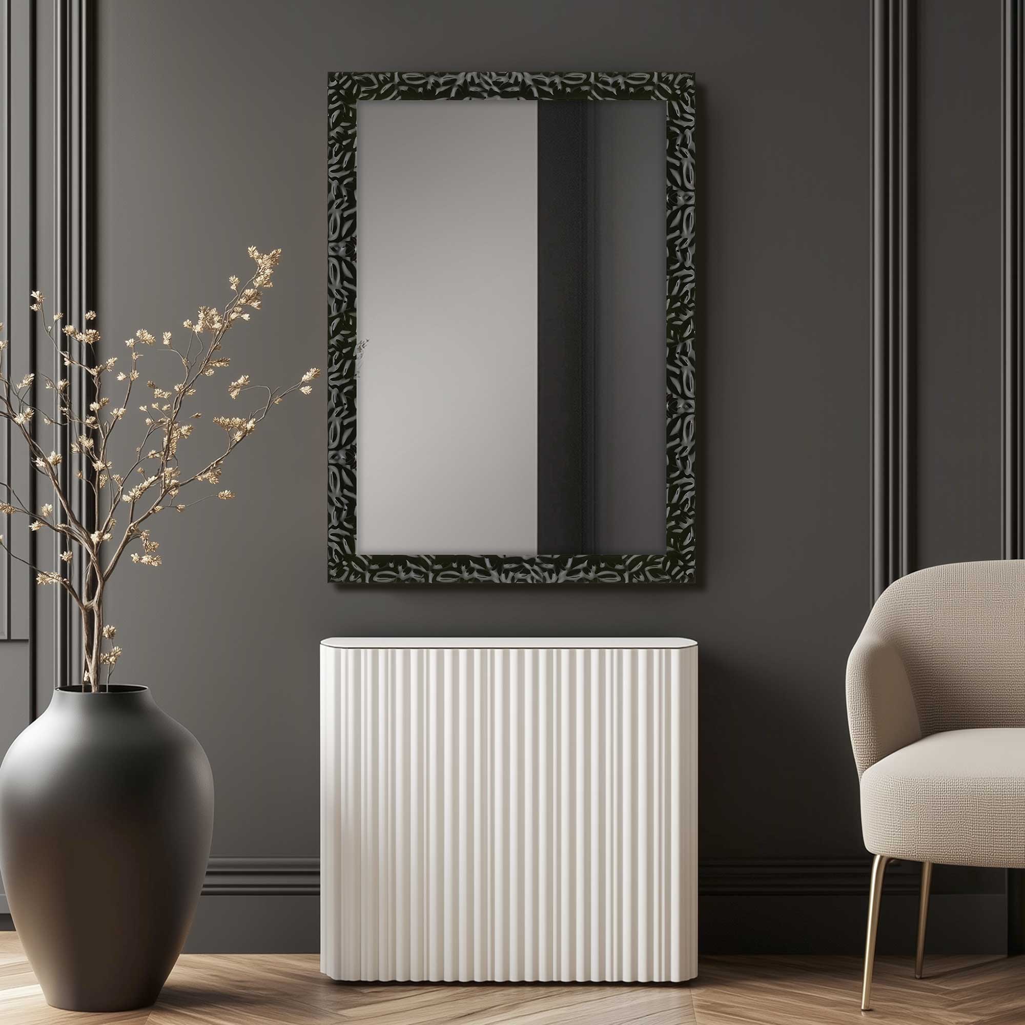 Black Gloss Contemporary Wall Mirror - Modern Home Decor for Living Room, Bedroom & Entryway - Stylish & Functional Mirror for Any Space