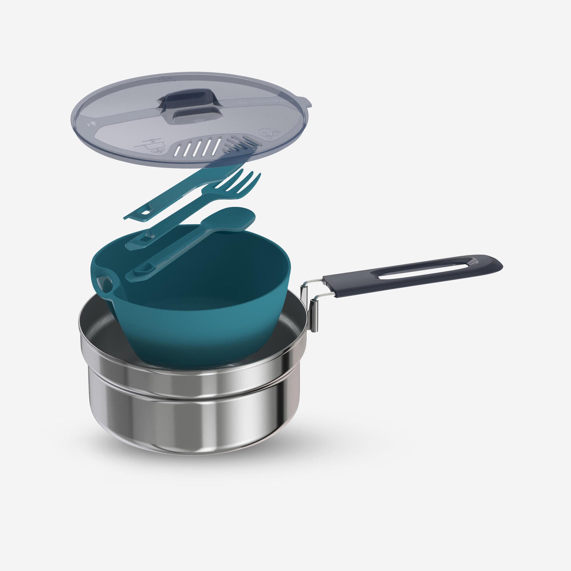 Quechua MH100 1.1L Lightweight Stainless Steel Camping Cookset - Compact Cooking Pot for Backpacking, Hiking & Outdoor Adventures