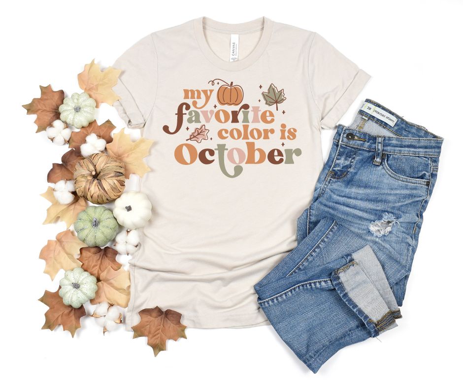 My Favorite October Graphic Tee - Trendy Fall T-Shirt for Women & Men | Soft Cotton Casual Shirt | Perfect for Halloween, Autumn Outfits & Cozy Seasonal Style
