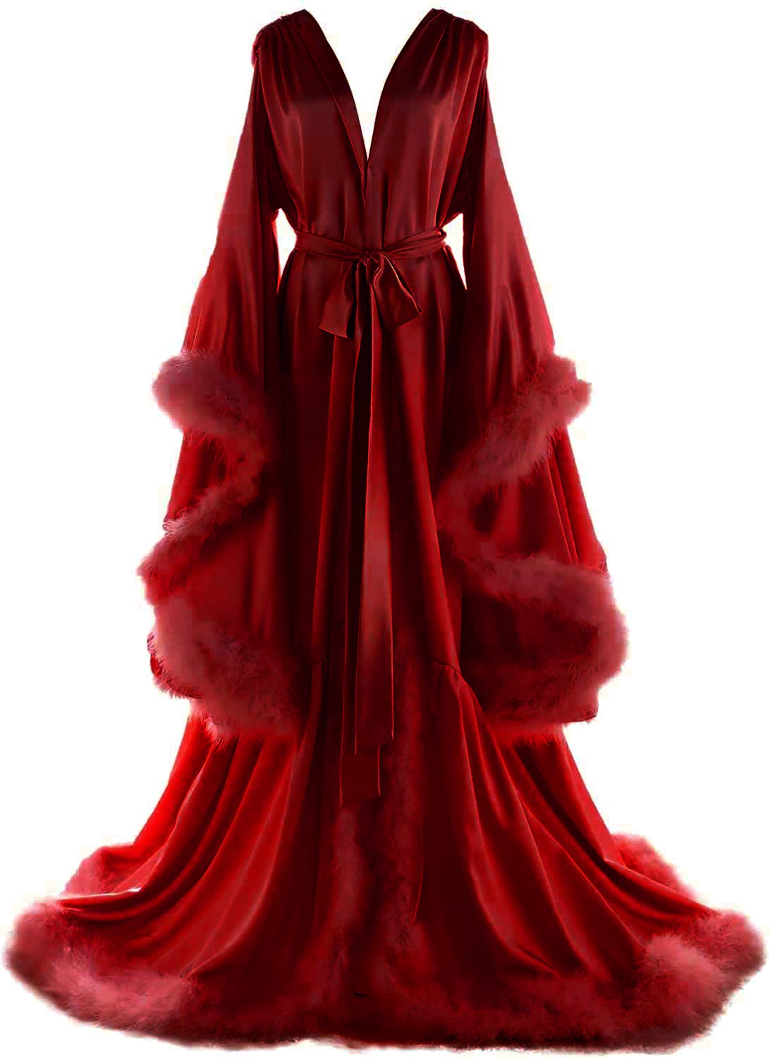 Elegant Women's Feather Bridal Robe - Hollywood Style Silk Maternity Photoshoot Nightgown & Lingerie Bathrobe for Wedding, Honeymoon & Boudoir Photography