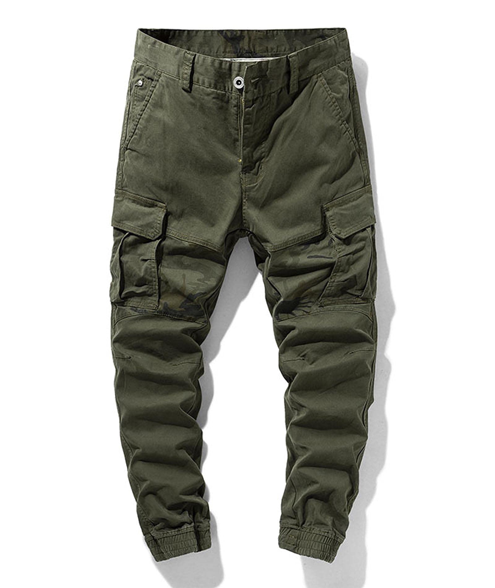 SOMTHRON Men's Camo Patchwork Cargo Pants - Military Camouflage Multi-Pocket Jogger Pants with Button Closure, Casual Sweatpants for Outdoor, Hiking, and Streetwear Fashion