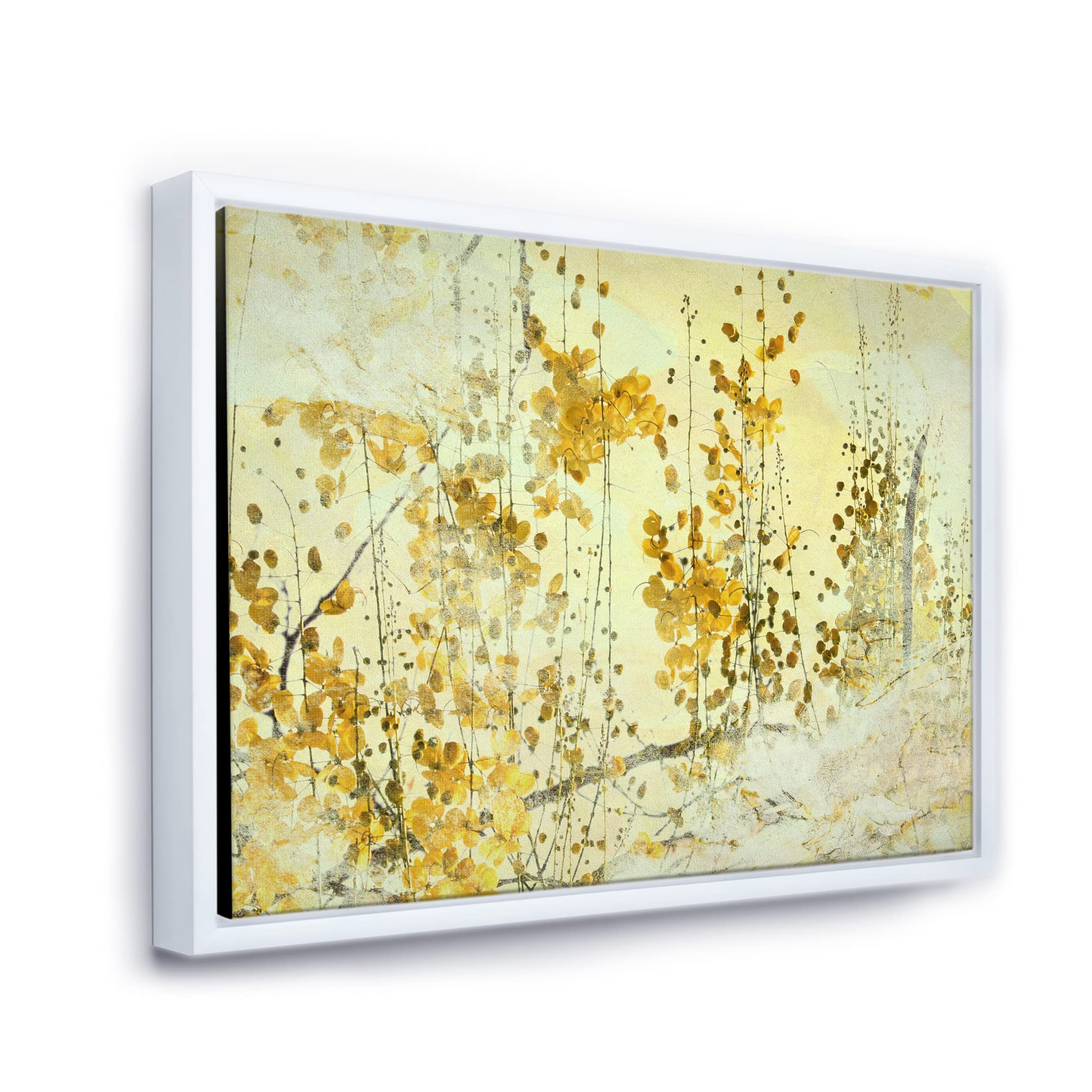 DesignQ Yellow Flower Grunge Art - Modern Framed Canvas Wall Art Print for Living Room, Bedroom & Office Decor | Home Wall Decoration | Ready to Hang