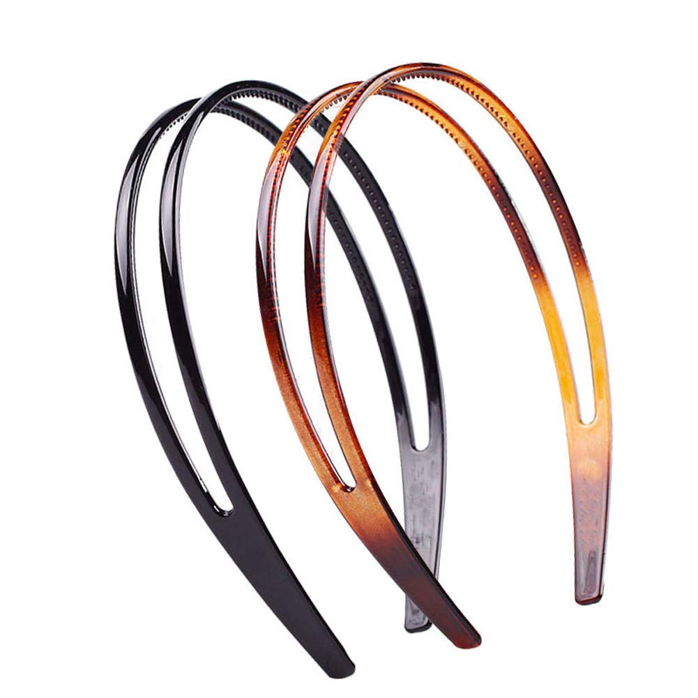 3-Piece Fashion Plastic Elastic Hair Bands Set - Wavy Hair Comb Headband with Teeth for Shine (Black & Brown) - Korean Double Layer Hair Hoop Accessories for Women & Girls - Perfect for Daily Styling, Workouts, and Special Occasions
