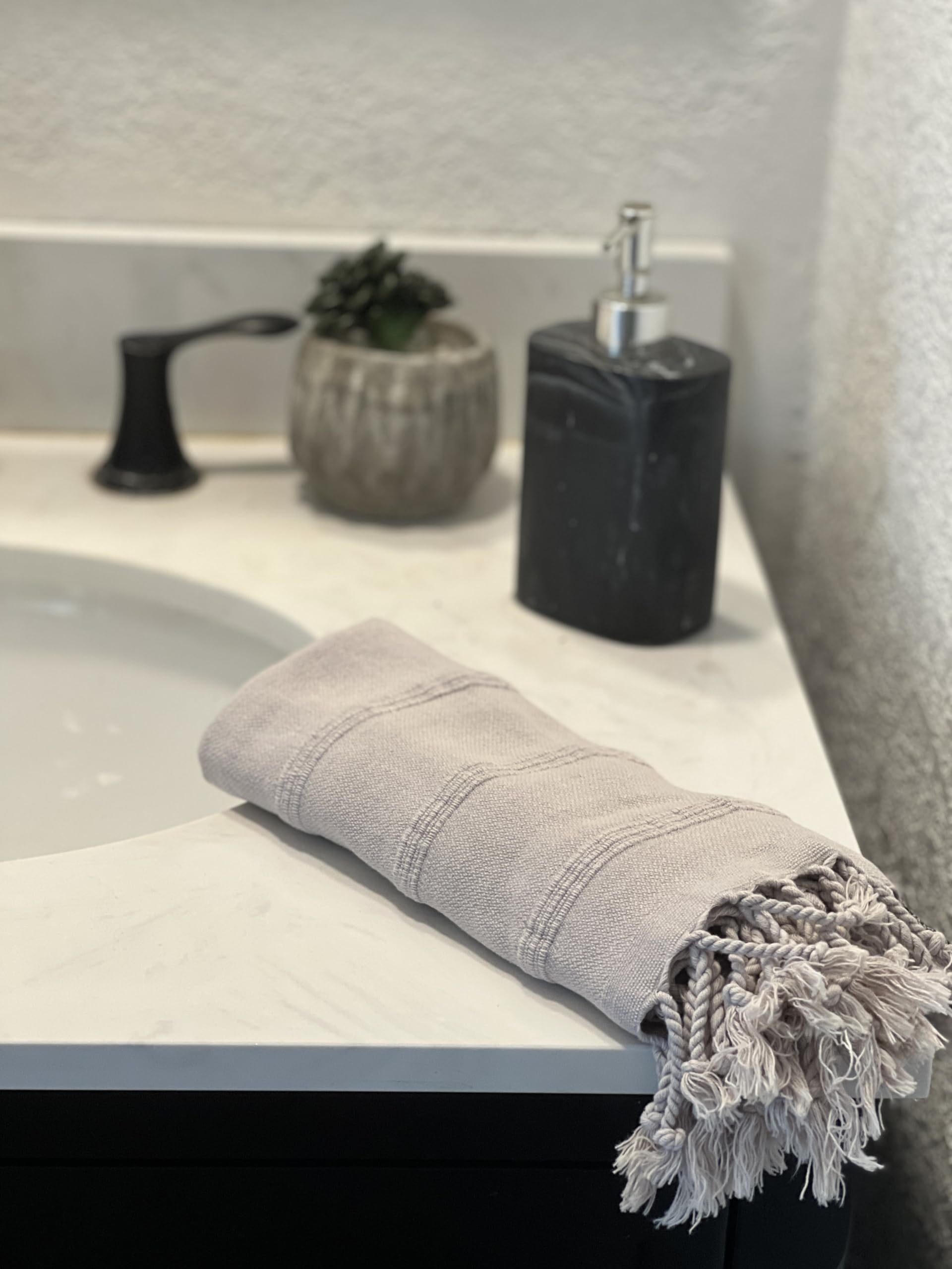 Premium 100% Cotton Turkish Hand Towels - Soft Stone Washed Bath & Kitchen Towels with Fringe, 20