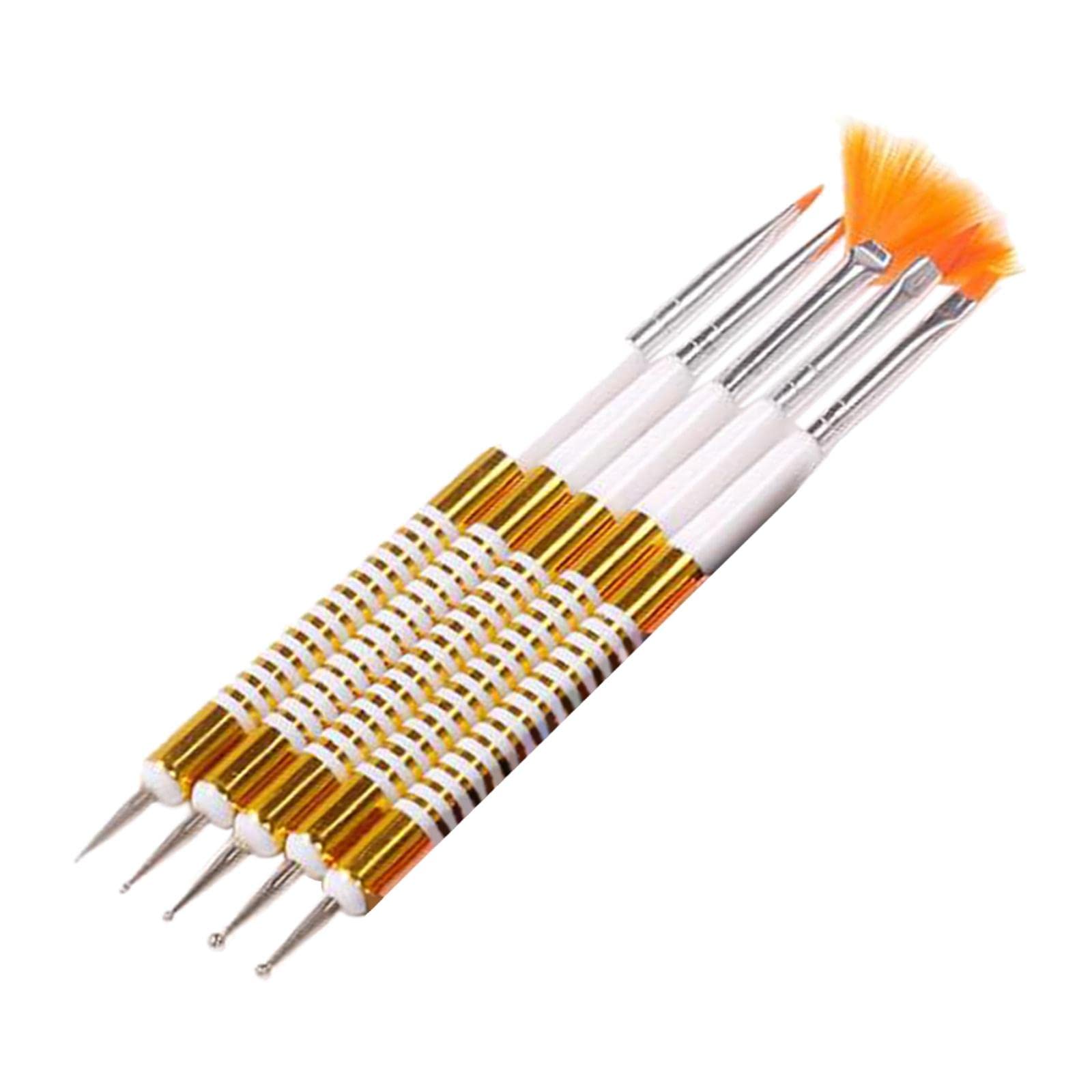 5Pcs Double Ended Nail Art Brushes Set for Manicure - Dotting, Painting & Liner Brushes for DIY Nail Designs - Professional Nail Art Tools for Salon & Home Use - Perfect for Gel, Acrylic & Regular Polish Application