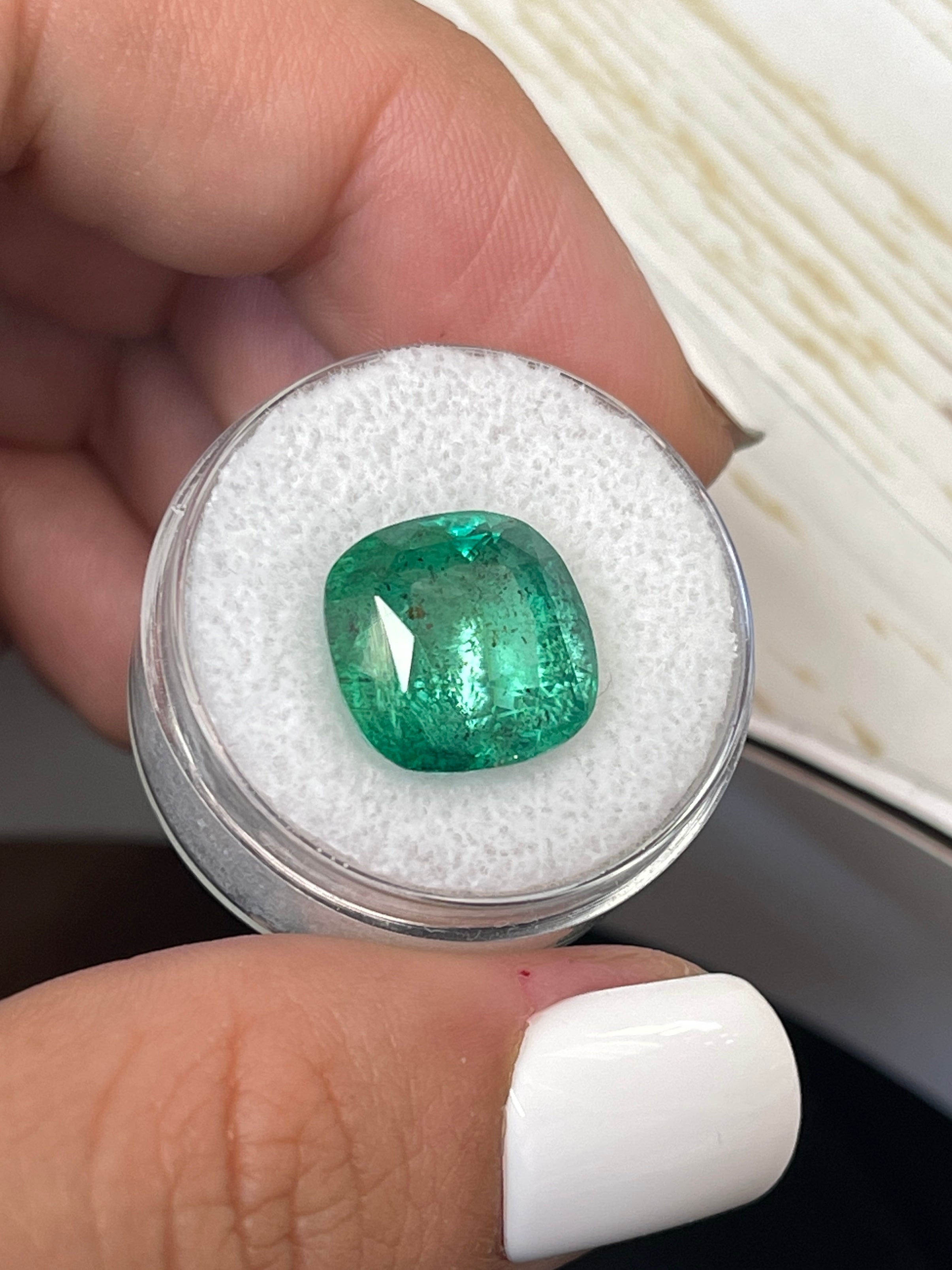 12.5x12.5mm 9.12 Carat Natural Zambian Emerald - Earthy Green Loose Gemstone, Round Cushion Cut for Jewelry Making, Engagement Rings & Collector's Pieces