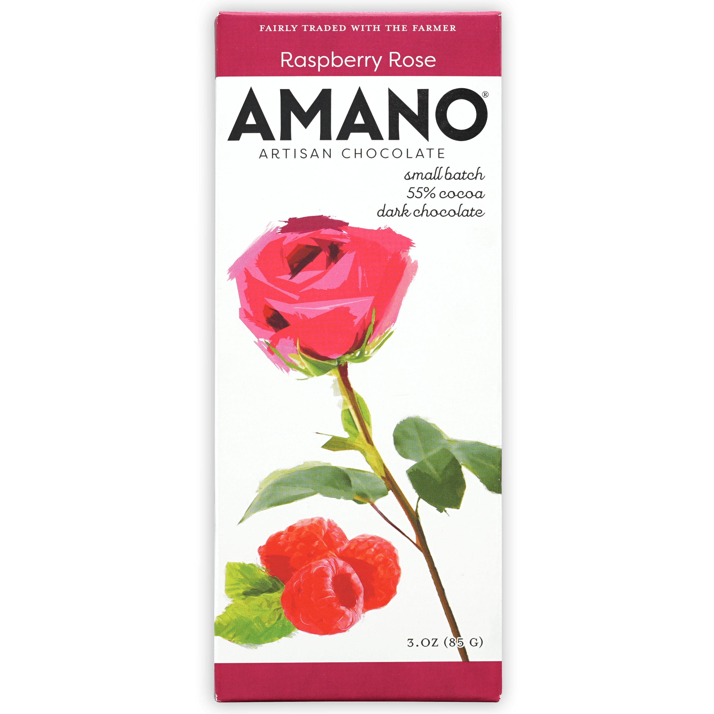 Amano Raspberry Rose Dark Chocolate Bar 55% Cocoa - Gourmet Dessert, Romantic Gift, Valentine's Day Treat