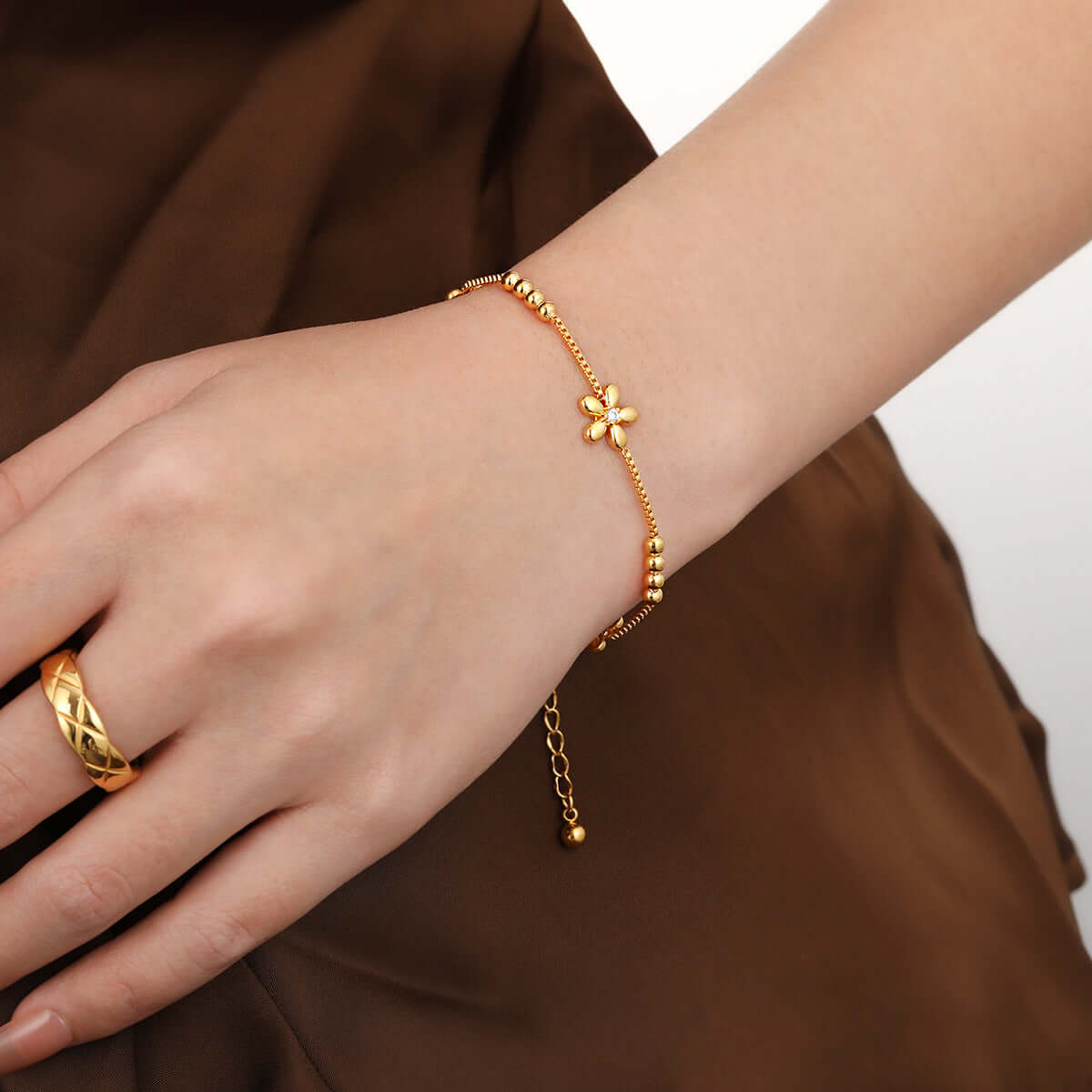 Floral Bead Bracelet for Women - Gold Plated Adjustable Boho Bracelet | FB179 | Perfect for Parties, Weddings & Everyday Wear