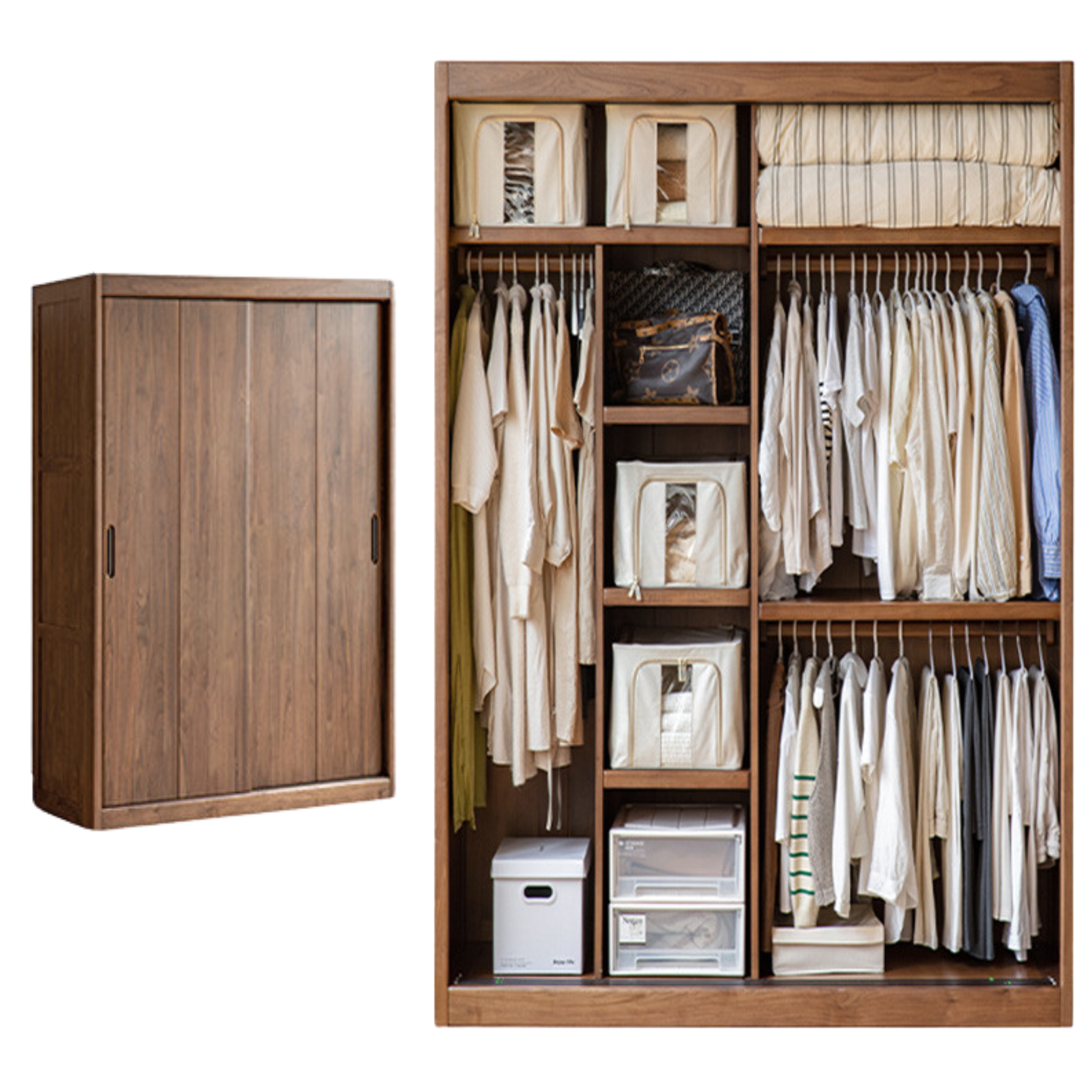 Premium Black Walnut Solid Wood Sliding Door Closet - Elegant & Durable Wardrobe Solution for Bedroom, Walk-in Closet, and Modern Home Decor