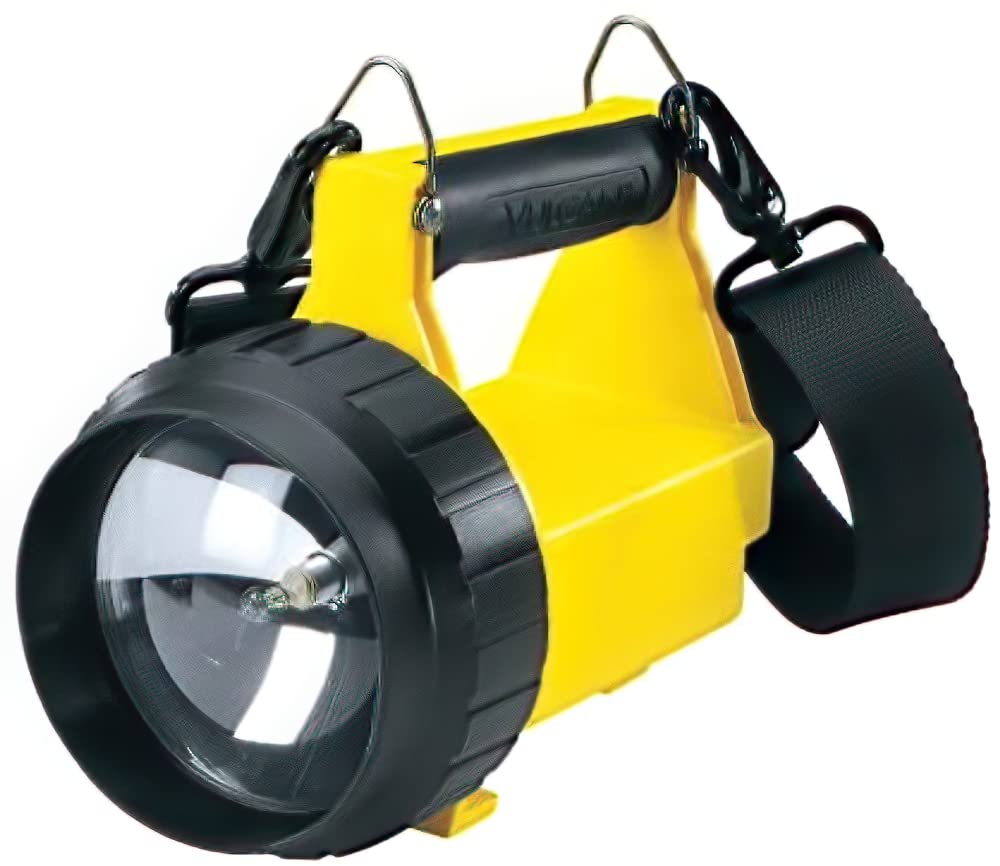 Streamlight 44200 Vulcan Dual Filament AC/DC Rechargeable Flashlight with Shoulder Strap & Charging Rack - Heavy Duty Work Light for Construction, Emergency, Camping & Outdoor Activities (Yellow)