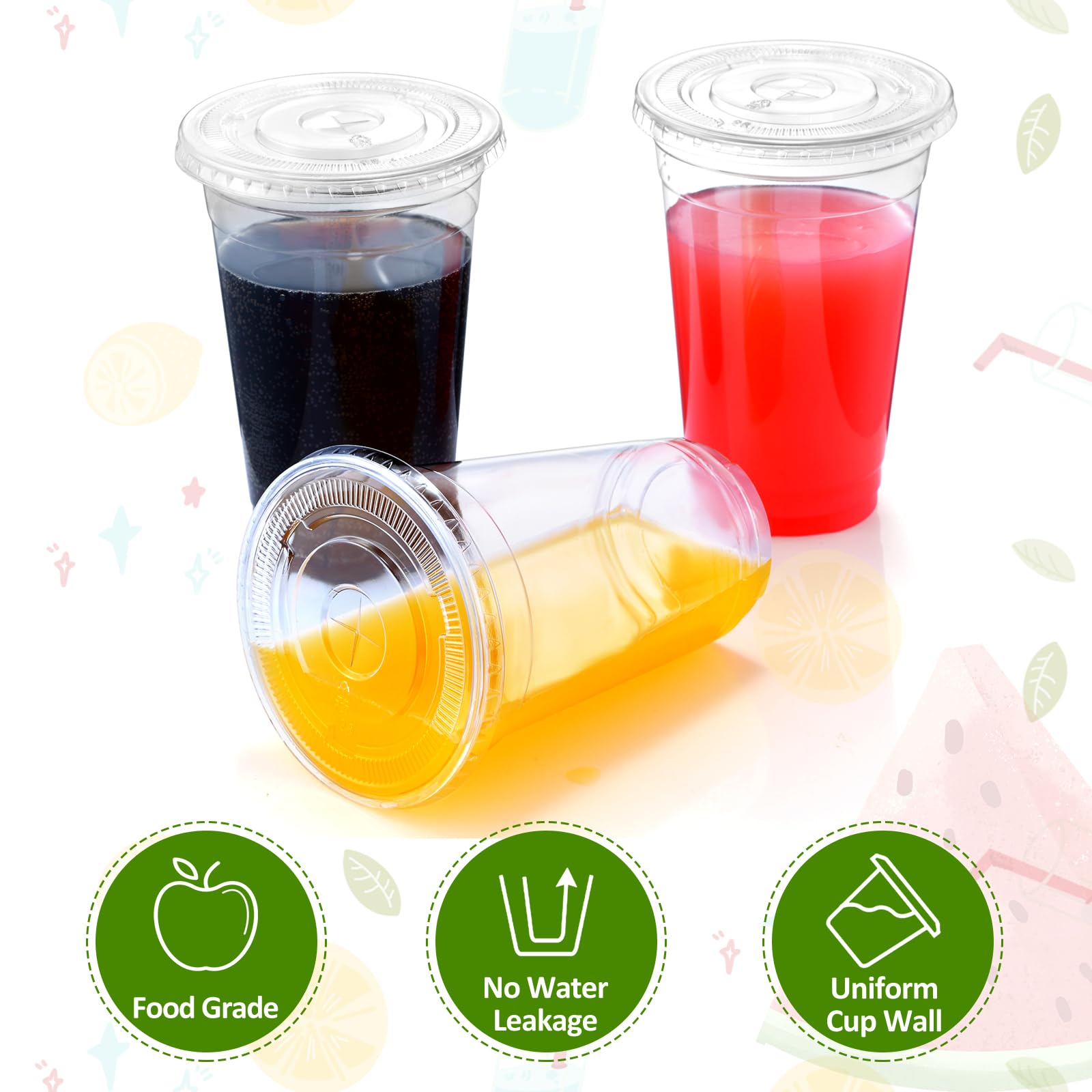 Eupako 24 oz Clear Plastic Cups with Lids - 50 Sets Disposable Cold Drink Cups for Iced Coffee, Smoothies, Bubble Tea & Takeout - Perfect for Parties, Picnics, and Coffee Shops