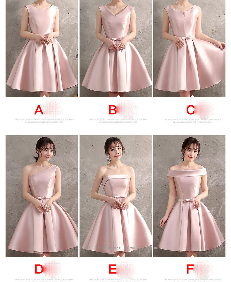 Elegant Off Shoulder Pink Satin Homecoming Dress - Short Bridesmaid Dress for Prom, Party & Special Occasions - Style 552