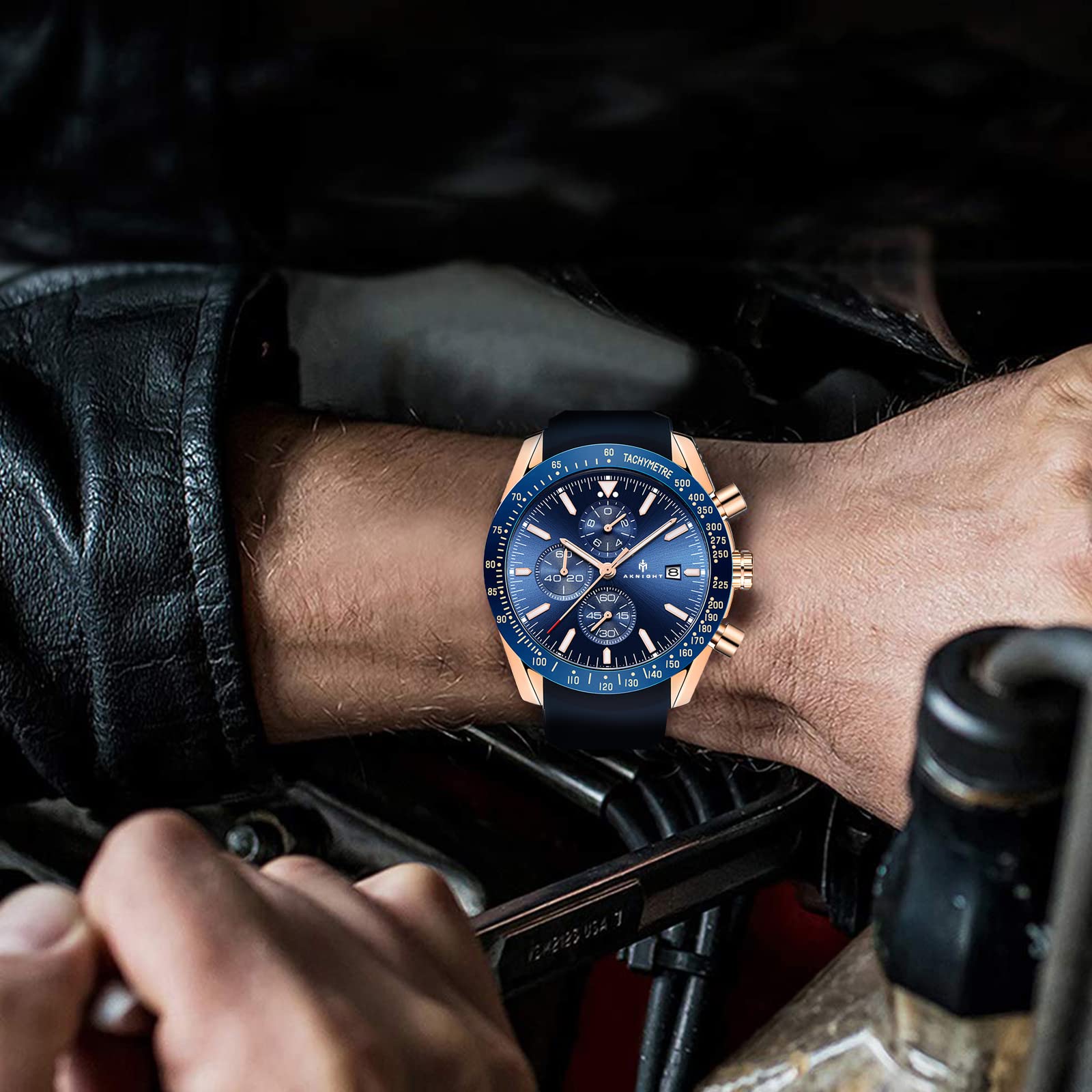 BENYAR AKNIGHT Men's Analog Quartz Chronograph Watch - 45mm Big Face, Waterproof, Luminous Hands, Calendar - Business, Work, Sport, Casual & Dress Wear - Perfect for Office, Gym, Outdoor & Formal Events