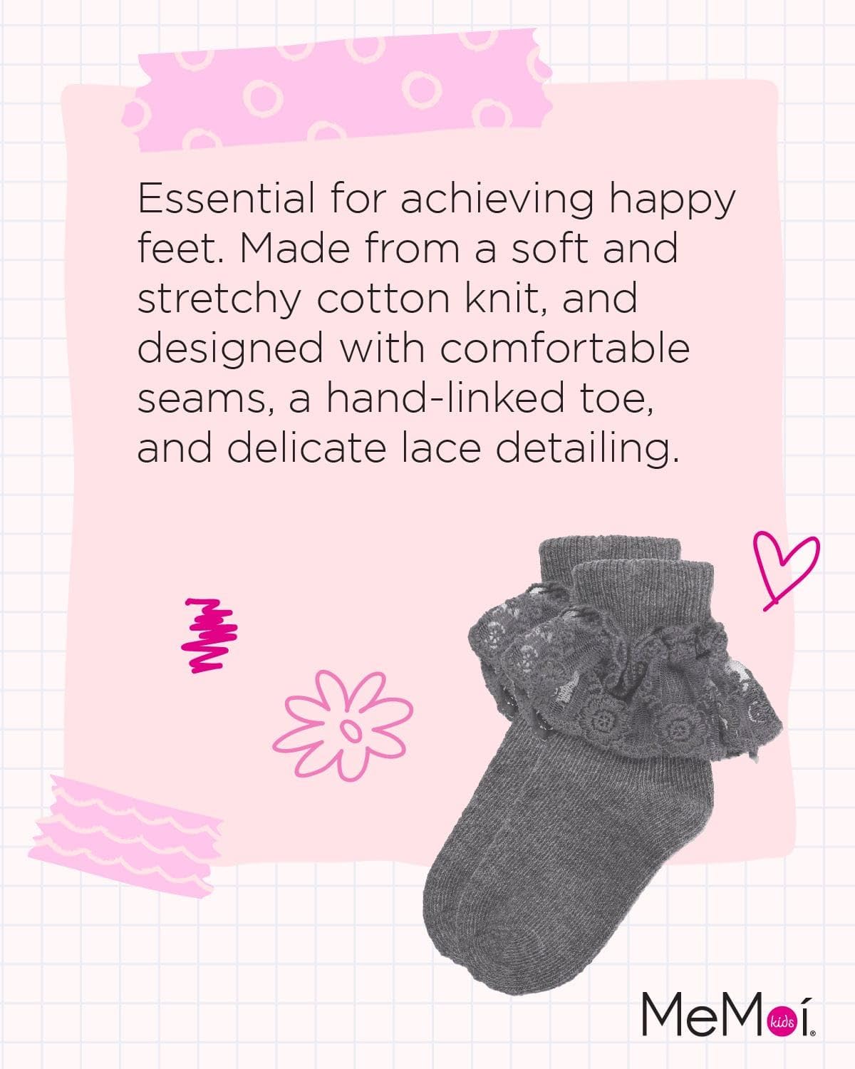MeMoi Girls' Layered Lace Cotton Blend Anklet Socks - Cute & Comfortable Socks for School, Ballet, Dress Up & Everyday Wear