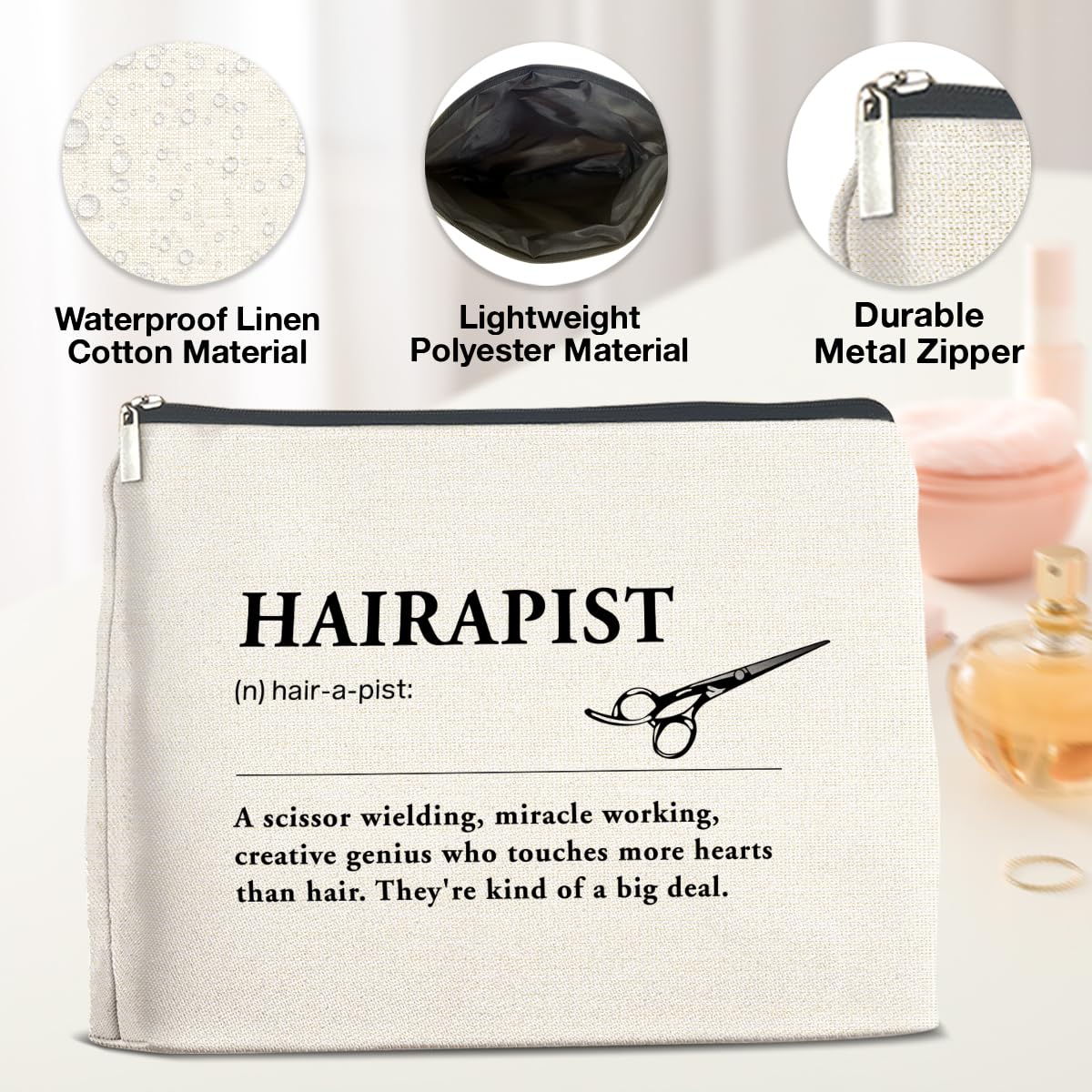 YeleY Hairapist - Professional Hair Stylist Gift for Women - Definition Cosmetic Makeup Bag with Zipper Pouch - Perfect for Salon Professionals, Beauty Students & Hairstylist Appreciation Gifts