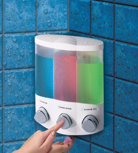Aviva Trio 3-in-1 Soap, Shampoo & Gel Dispenser - White | Bathroom & Kitchen Organizer for Liquid Soap, Shower Gel & Hair Products | Space Saving Design for Countertops, Sinks & Showers