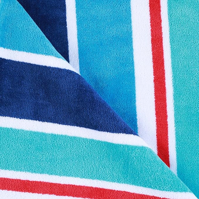 Ocean Stripe Oversized Cotton 4-Piece Beach Towel Set - Soft, Absorbent & Quick-Drying for Pool, Beach, Vacation & Outdoor Activities