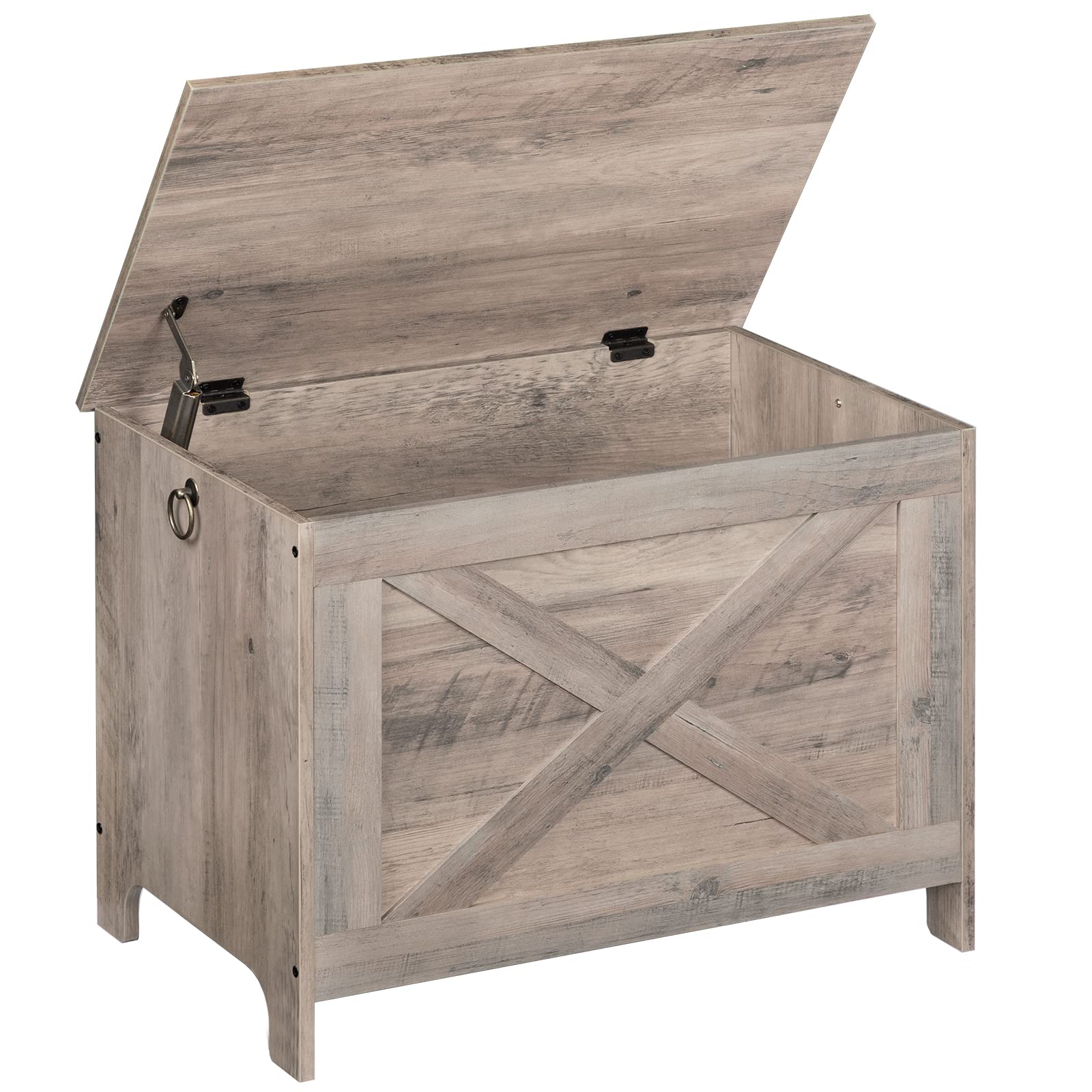 ALLOSWELL Retro Wooden Toy Chest & Storage Bench with Safety Hinge - Sturdy Entryway Shoe Organizer for Living Room, Bedroom, Nursery | Multi-Functional for Toys, Shoes, Blankets & Home Decor (Greige SCHG48601)