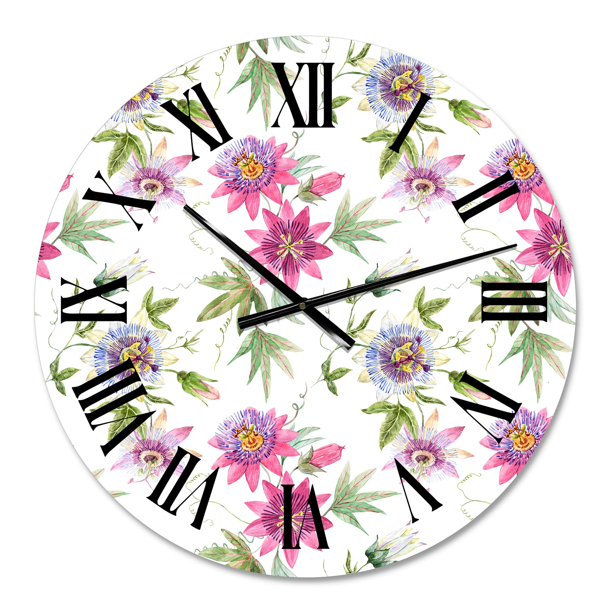 Pink Passionflower Wall Clock - Large Traditional Floral Wall Clock for Home & Bedroom Decor | Perfect for Living Room, Office & Farmhouse Style Interiors