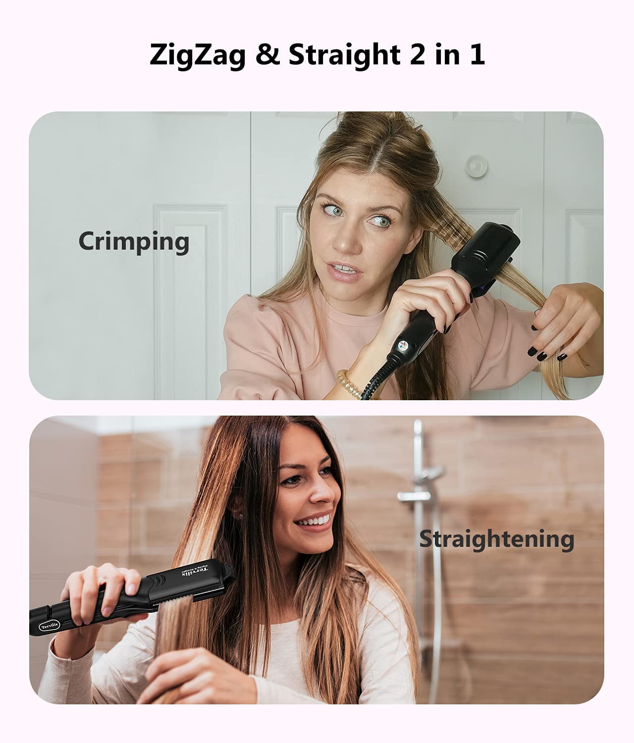 Terviiix Hair Crimper for Women with 4 Interchangeable Plates - Keratin & Argan Oil Infused Crimping Iron for Voluminous Waves & Curls - 5 Heat Settings & 60 Min Auto Off - Perfect for Beach Waves, Boho Hairstyles & Party Looks