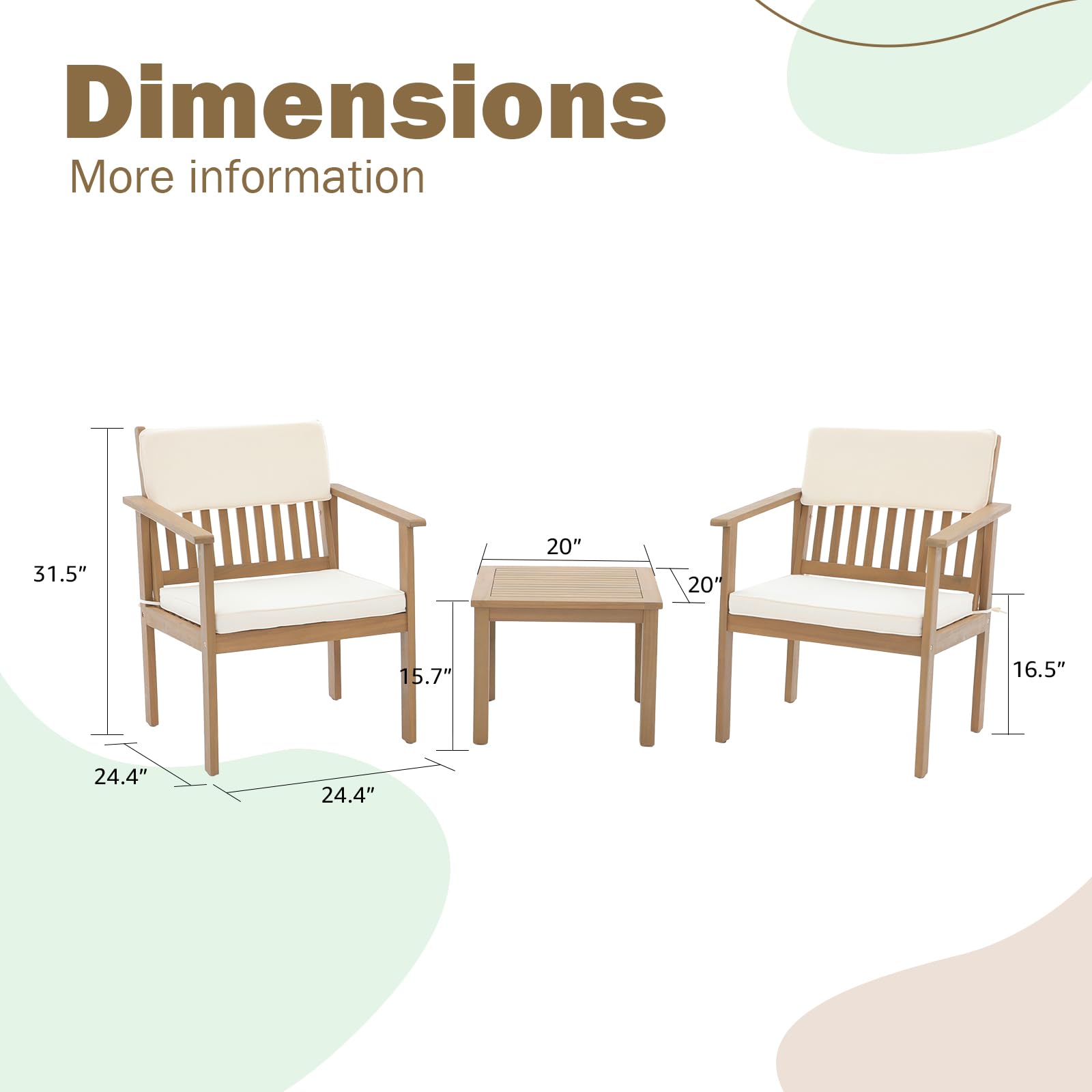 Premium 3-Piece Acacia Wood Outdoor Patio Furniture Set - FSC Certified Bistro Table & Chairs with Cream Cushions for Balcony, Porch, Backyard | Perfect for Garden Dining, Coffee Mornings & Outdoor Relaxation