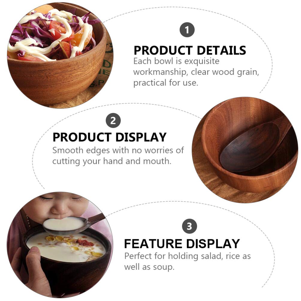 DOITOOL Handmade Wooden Salad Bowl Set - Natural Wood Serving Bowls for Fruits, Snacks, Desserts & Soup - Eco-Friendly Kitchenware for Home Dining & Party Serving